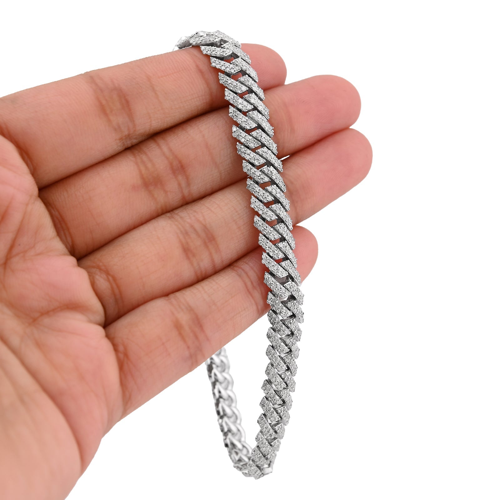 925 SS 4.28CT Natural Diamond Snake Cuban Link 8MM Mens 8" Bracelet 23.5g - Elite Jewelers - Bracelets
