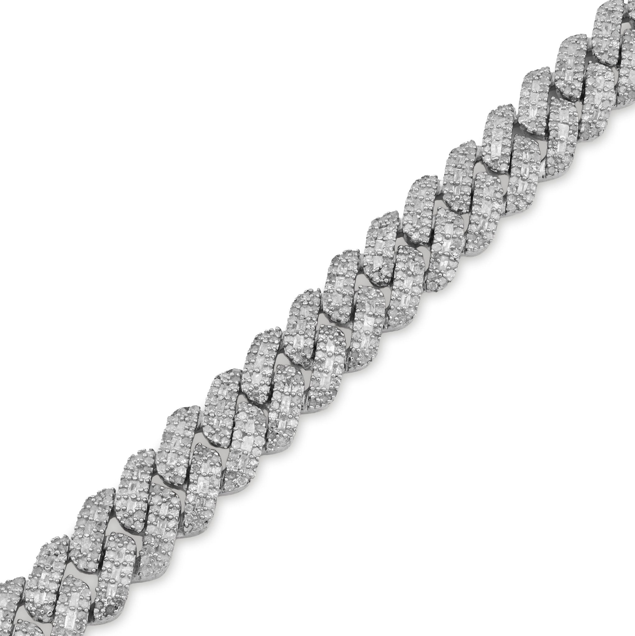 925 SS 4.6CT Natural Diamond Round/baguette 8MM Cuban link Bracelet 8" Men 21.1g - Elite Jewelers - Bracelets