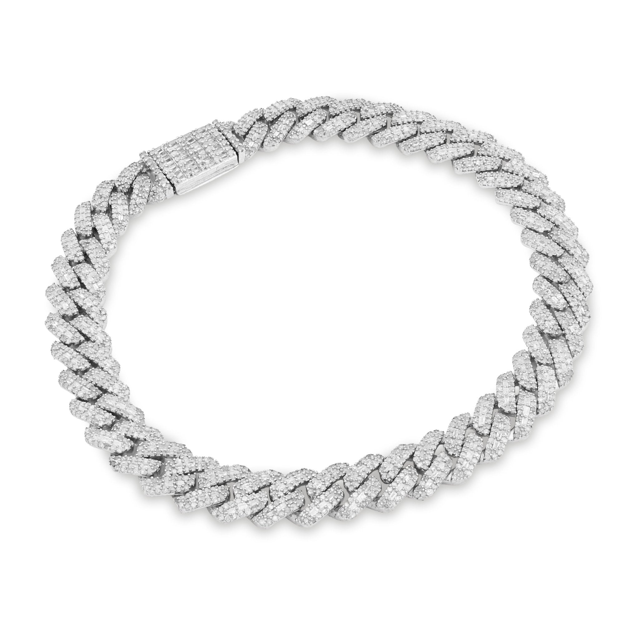 925 SS 4.6CT Natural Diamond Round/baguette 8MM Cuban link Bracelet 8" Men 21.1g - Elite Jewelers - Bracelets