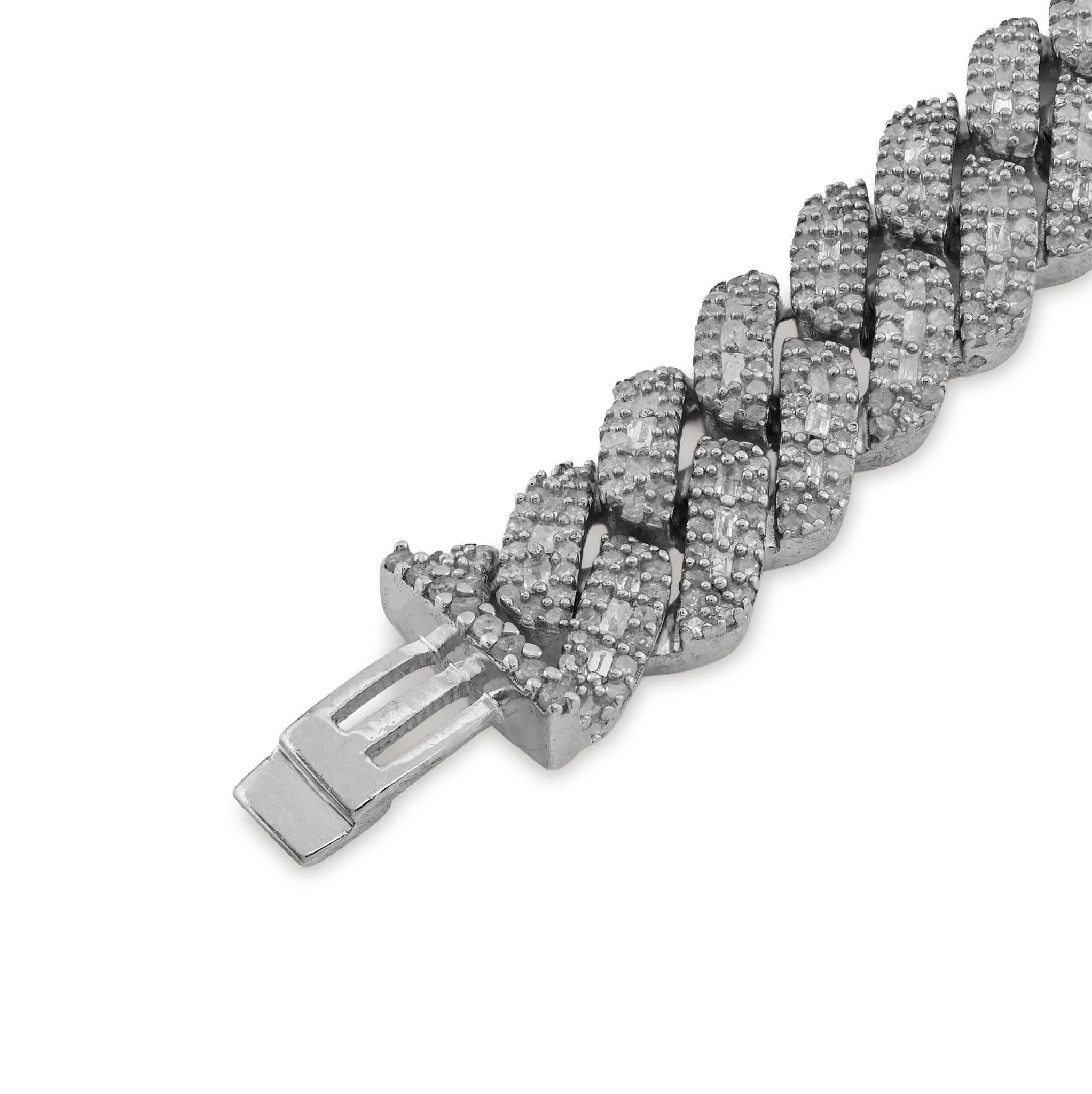 925 SS 4.6CT Natural Diamond Round/baguette 8MM Cuban link Bracelet 8" Men 21.1g - Elite Jewelers - Bracelets