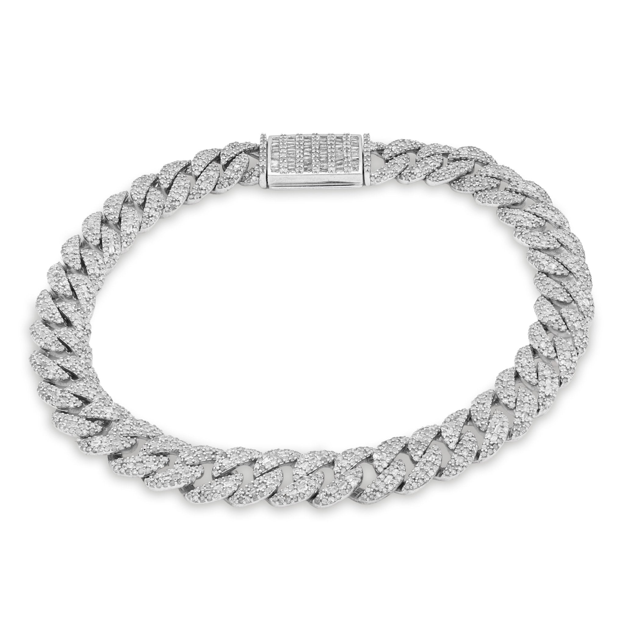 925 SS 4.6CT Natural Diamond Round/Baguette Round Cuban Link 8MM 8" Men Braclet 26.1g - Elite Jewelers - Bracelets