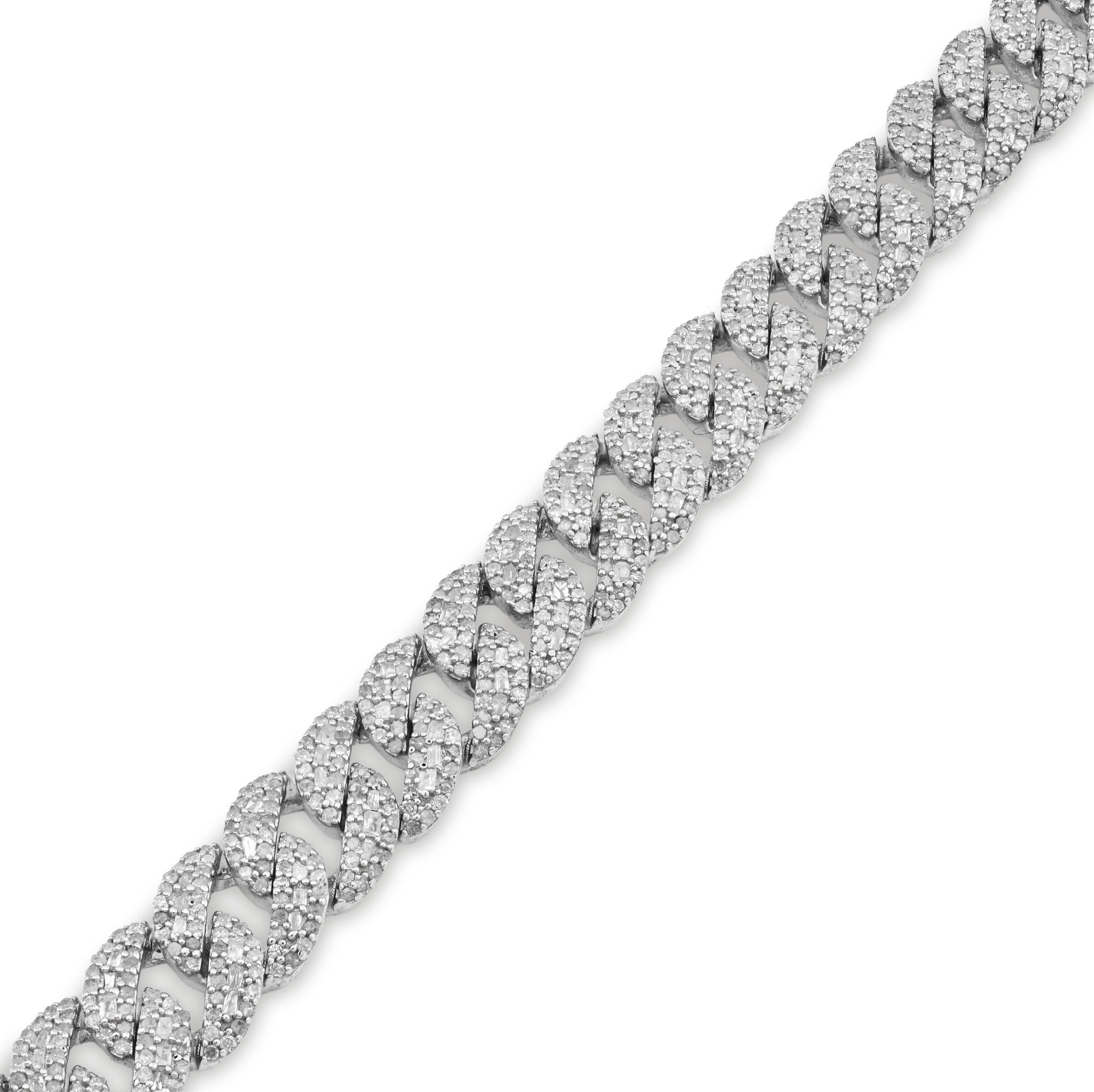 925 SS 4.6CT Natural Diamond Round/Baguette Round Cuban Link 8MM 8" Men Braclet 26.1g - Elite Jewelers - Bracelets