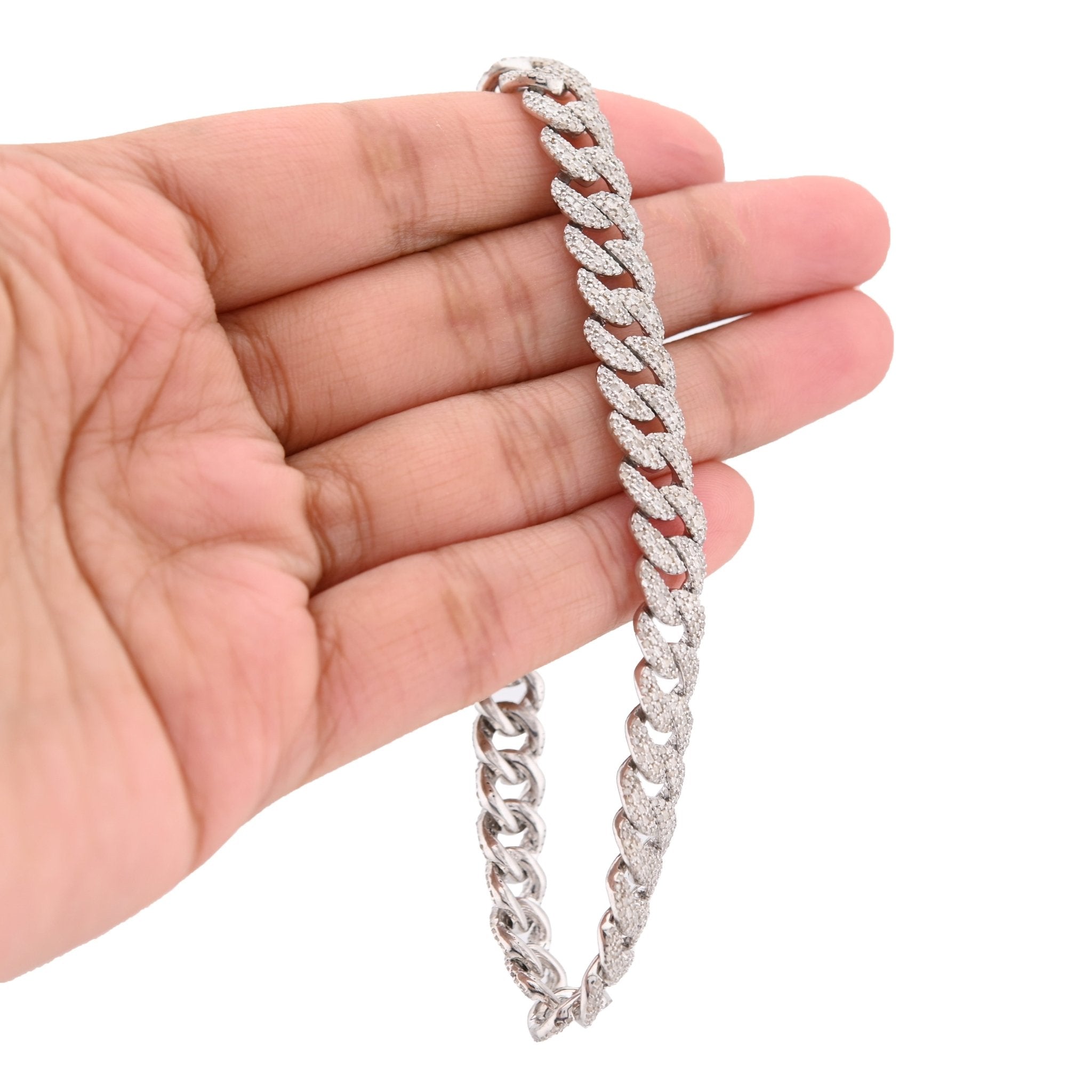 925 SS 4.6CT Natural Diamond Round/Baguette Round Cuban Link 8MM 8" Men Braclet 26.1g - Elite Jewelers - Bracelets
