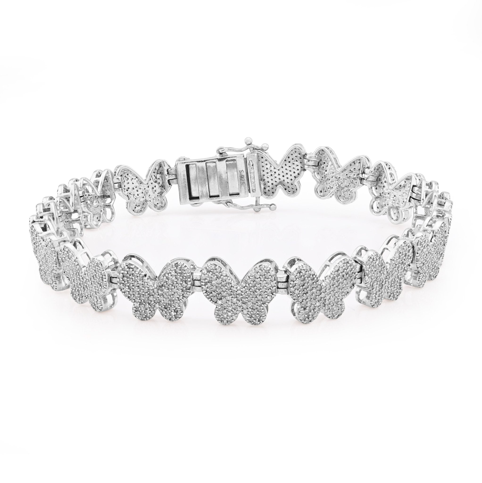 925 SS 5CT natural Diamond Butterfly link 9MM 8" Women Tennis Bracelet 17.2g - Elite Jewelers - Bracelets