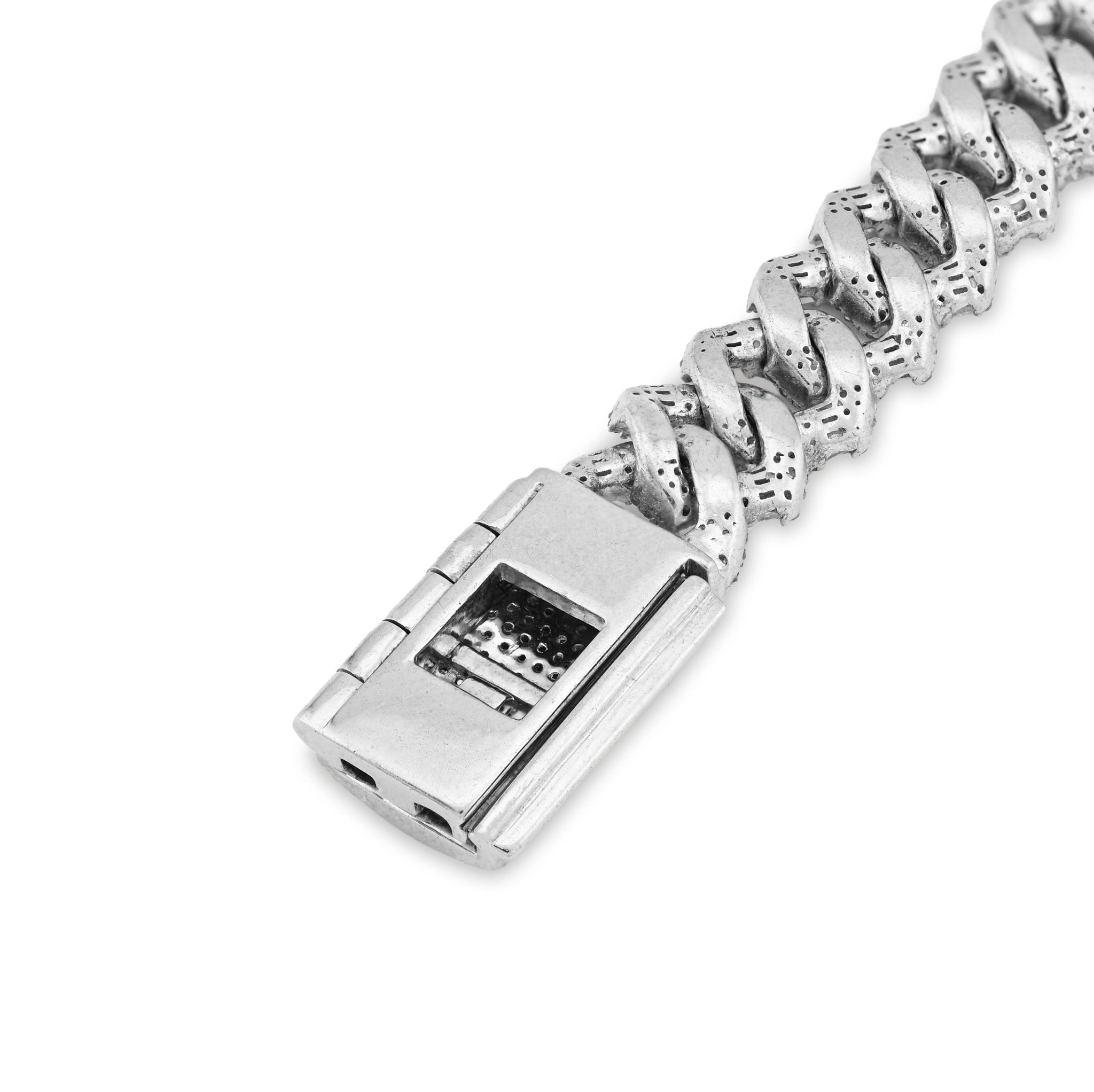 925 SS 6.19 CT Natural Diamond Round/Baguette 10MM Flat Cuban Link Bracelet 8" Men 29.6g - Elite Jewelers - Bracelets