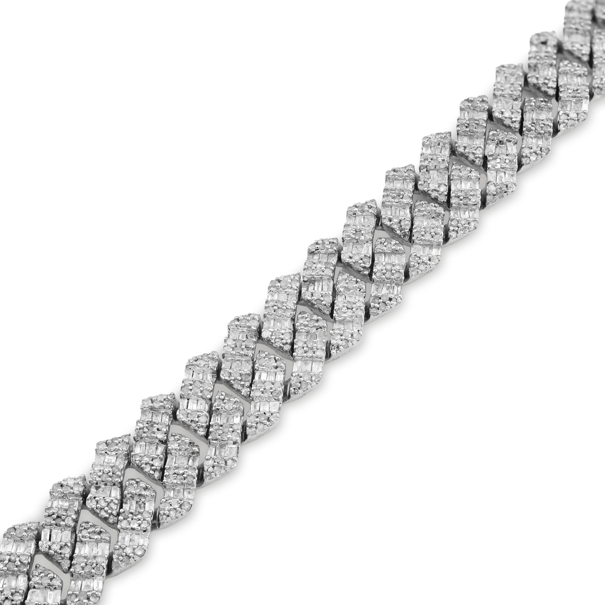 925 SS 6.19 CT Natural Diamond Round/Baguette 10MM Flat Cuban Link Bracelet 8" Men 29.6g - Elite Jewelers - Bracelets