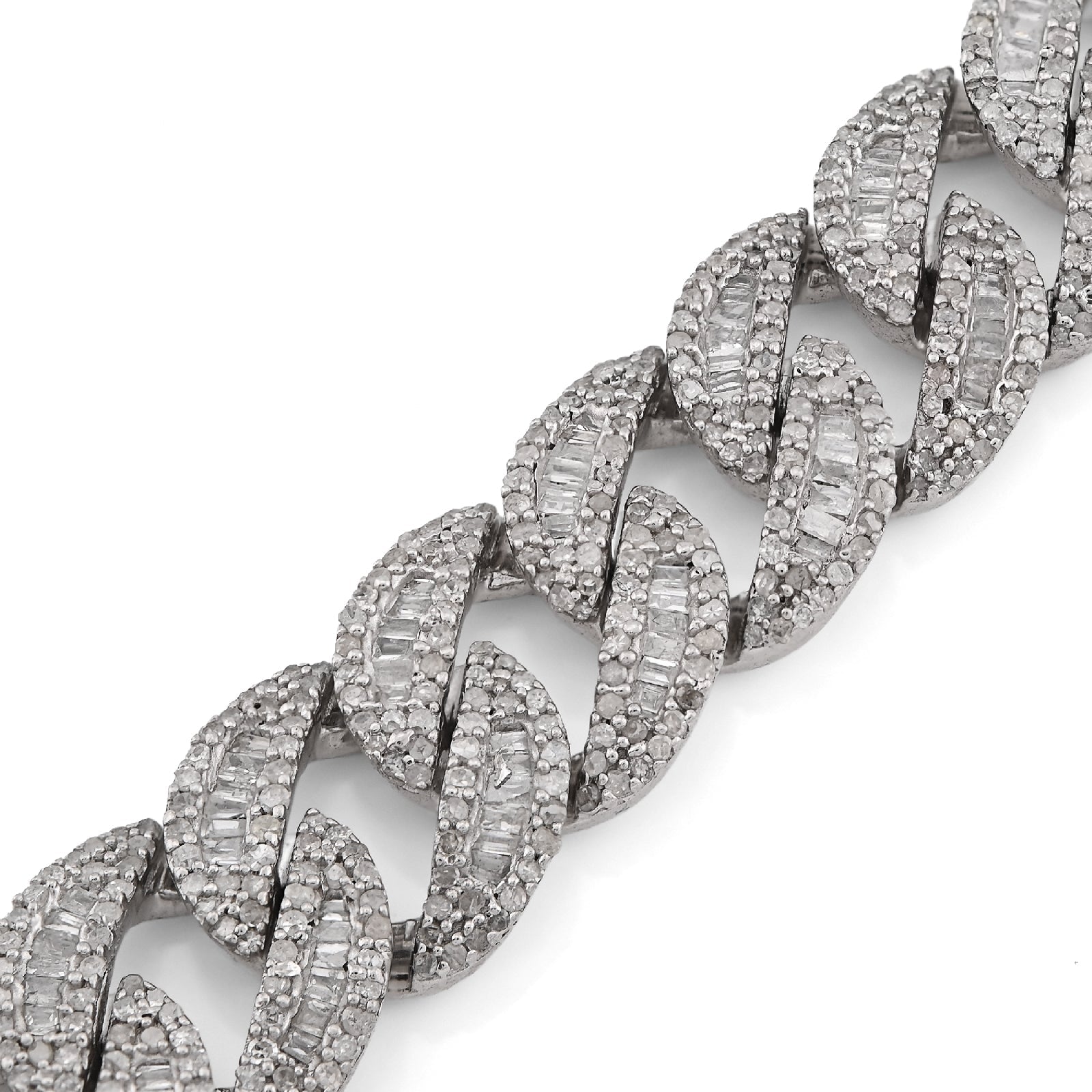 925 SS 6.4CT Natural Diamond Round/Baguette 11MM 8" Cuban Link Men Bracelet 35.6g - Elite Jewelers - Bracelets