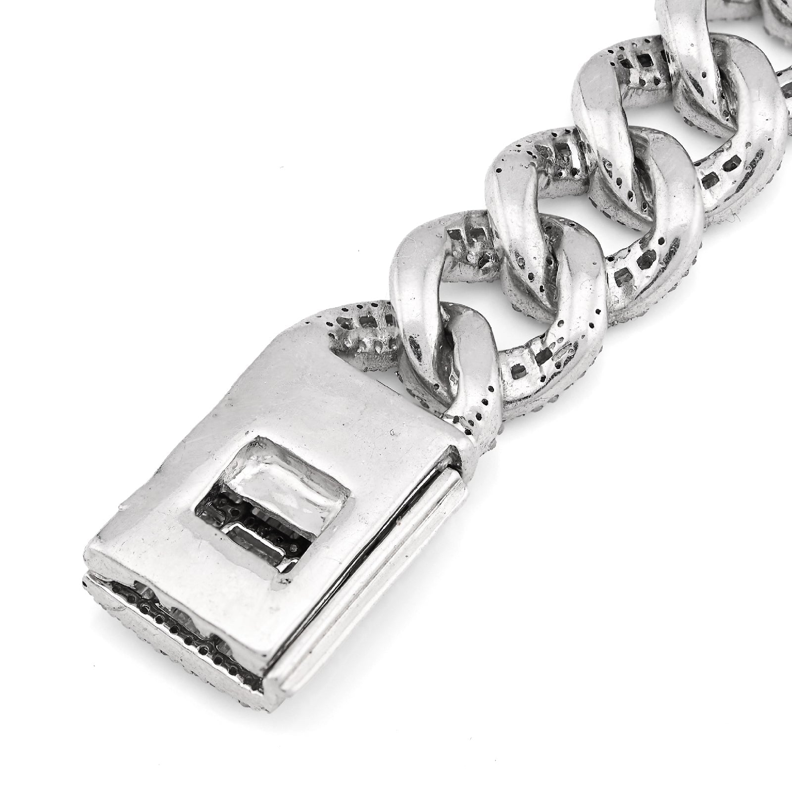 925 SS 6.4CT Natural Diamond Round/Baguette 11MM 8" Cuban Link Men Bracelet 35.6g - Elite Jewelers - Bracelets