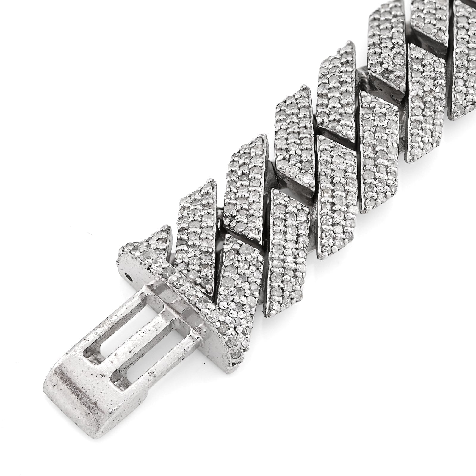 925 SS 7.23CT Natural Diamond Snake Cuban Link 12MM Mens 8" Bracelet 47.2g - Elite Jewelers - Bracelets
