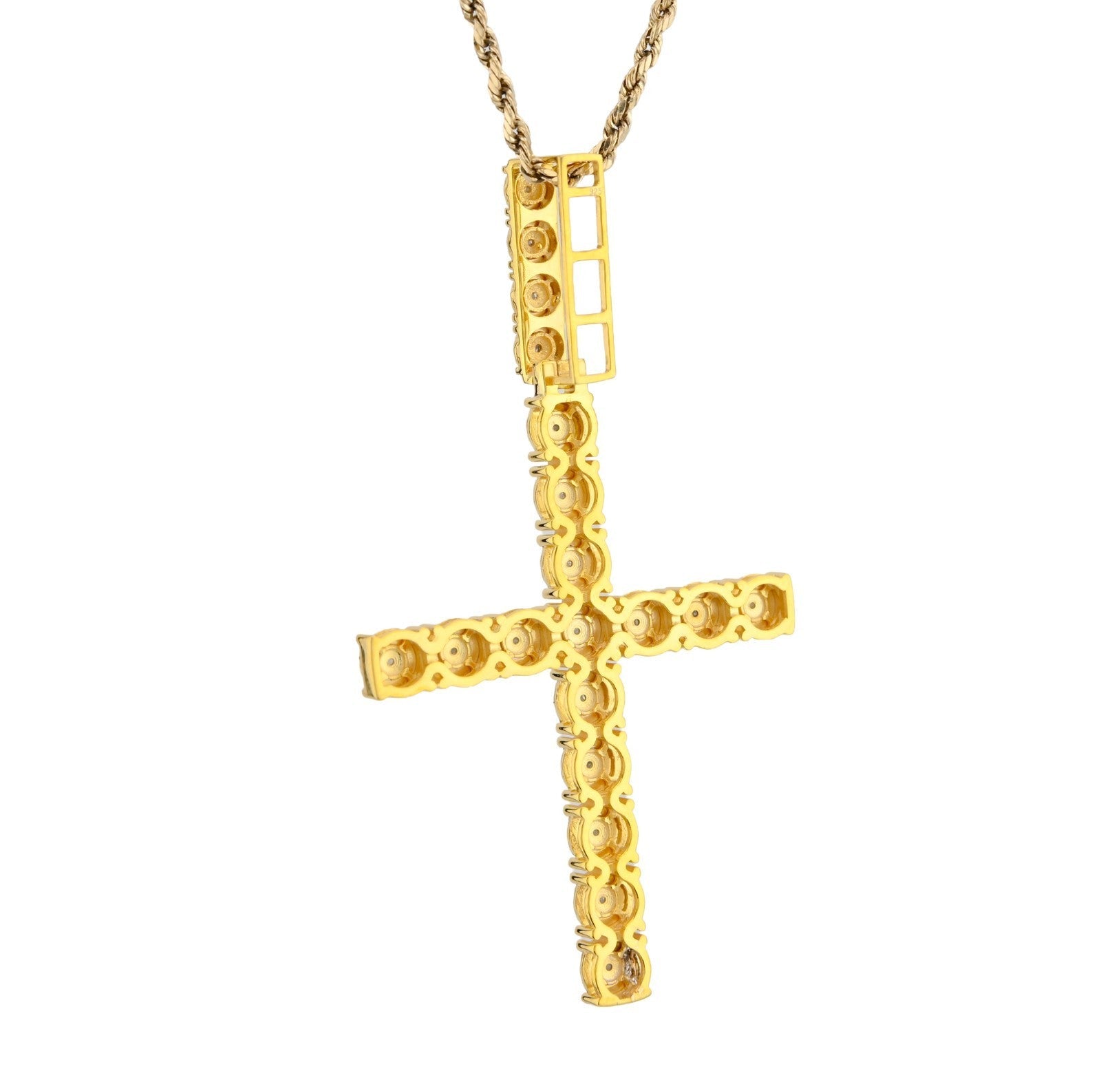 925 SS 7.8gms 0.6 CTW Real Diamond Solitaire Yellow Cross Pendant Illusion Charm - Elite Jewelers - Charms & Pendants