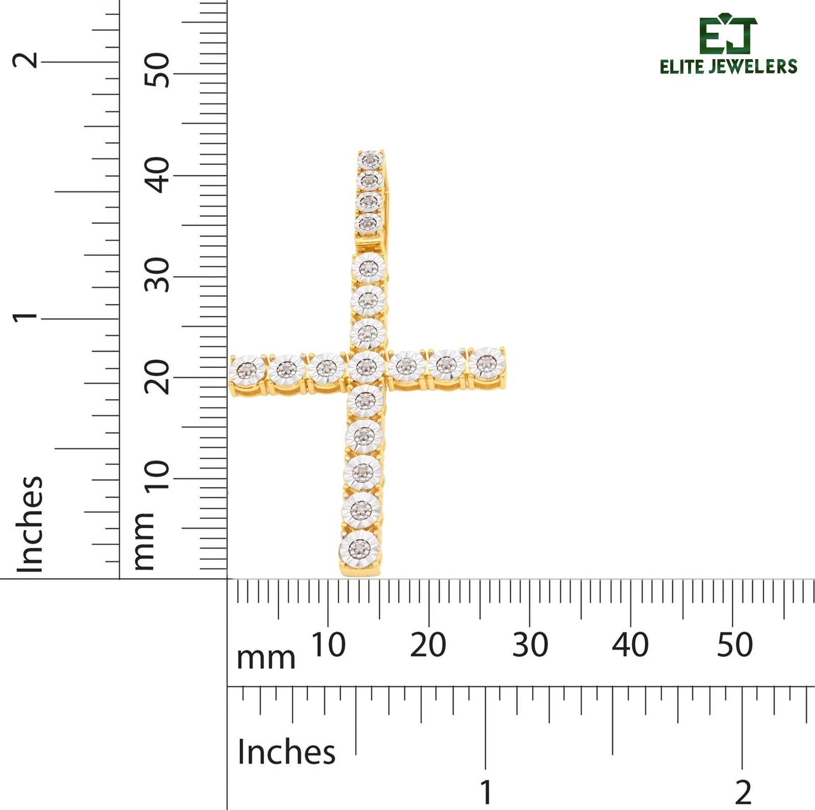 925 SS 7.8gms 0.6 CTW Real Diamond Solitaire Yellow Cross Pendant Illusion Charm - Elite Jewelers - Charms & Pendants