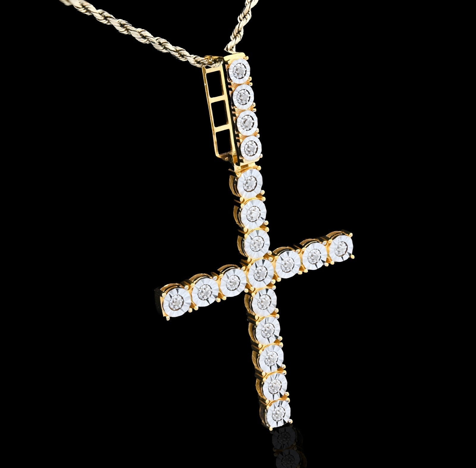 925 SS 7.8gms 0.6 CTW Real Diamond Solitaire Yellow Cross Pendant Illusion Charm - Elite Jewelers - Charms & Pendants