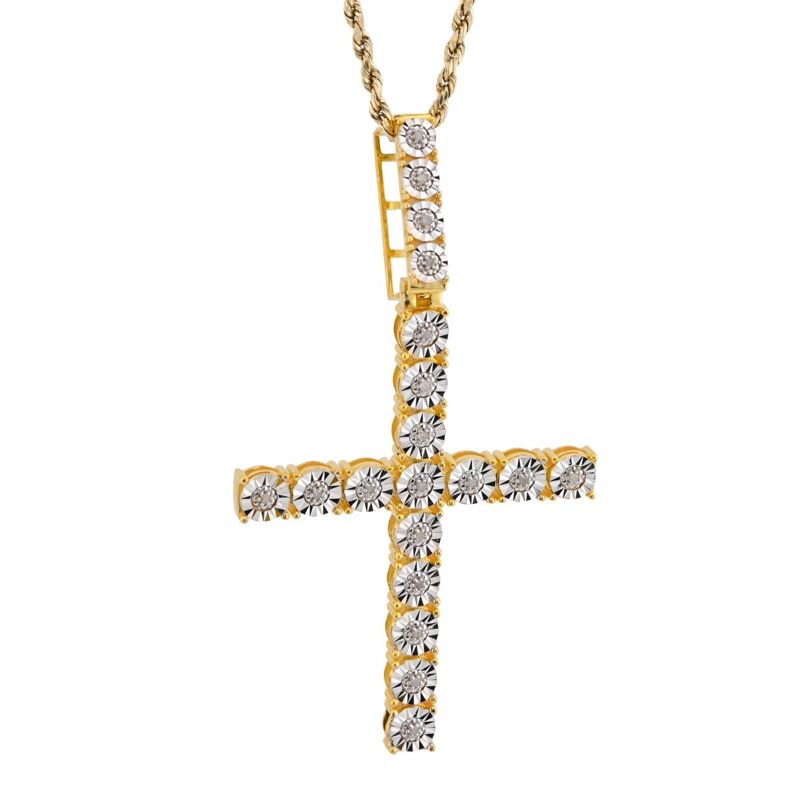 925 SS 7.8gms 0.6 CTW Real Diamond Solitaire Yellow Cross Pendant Illusion Charm - Elite Jewelers - Charms & Pendants