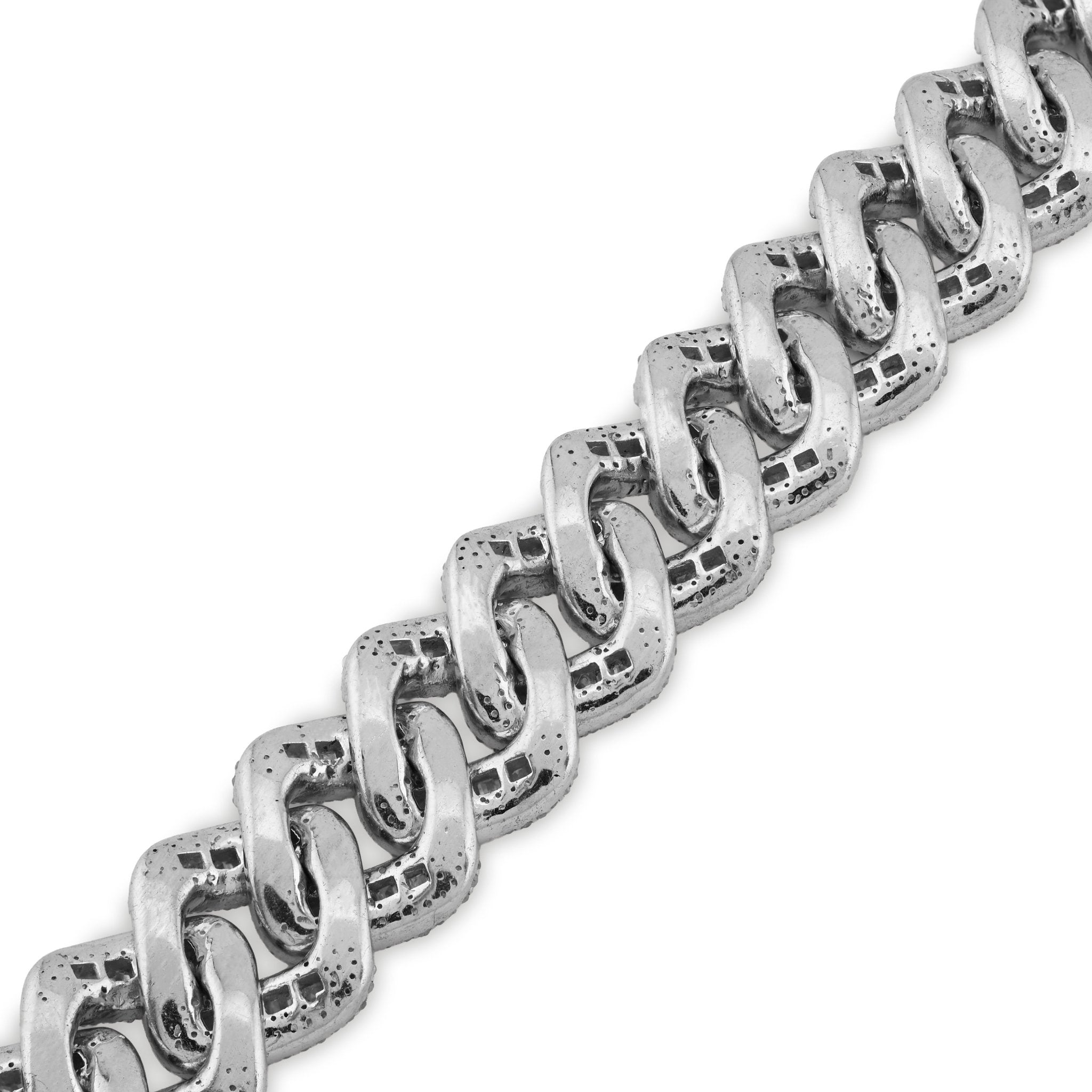 925 SS 9.63CT Natural Diamond Round/Baguette 12MM 8" Cuban Link Men Bracelet 46.5g - Elite Jewelers - Bracelets