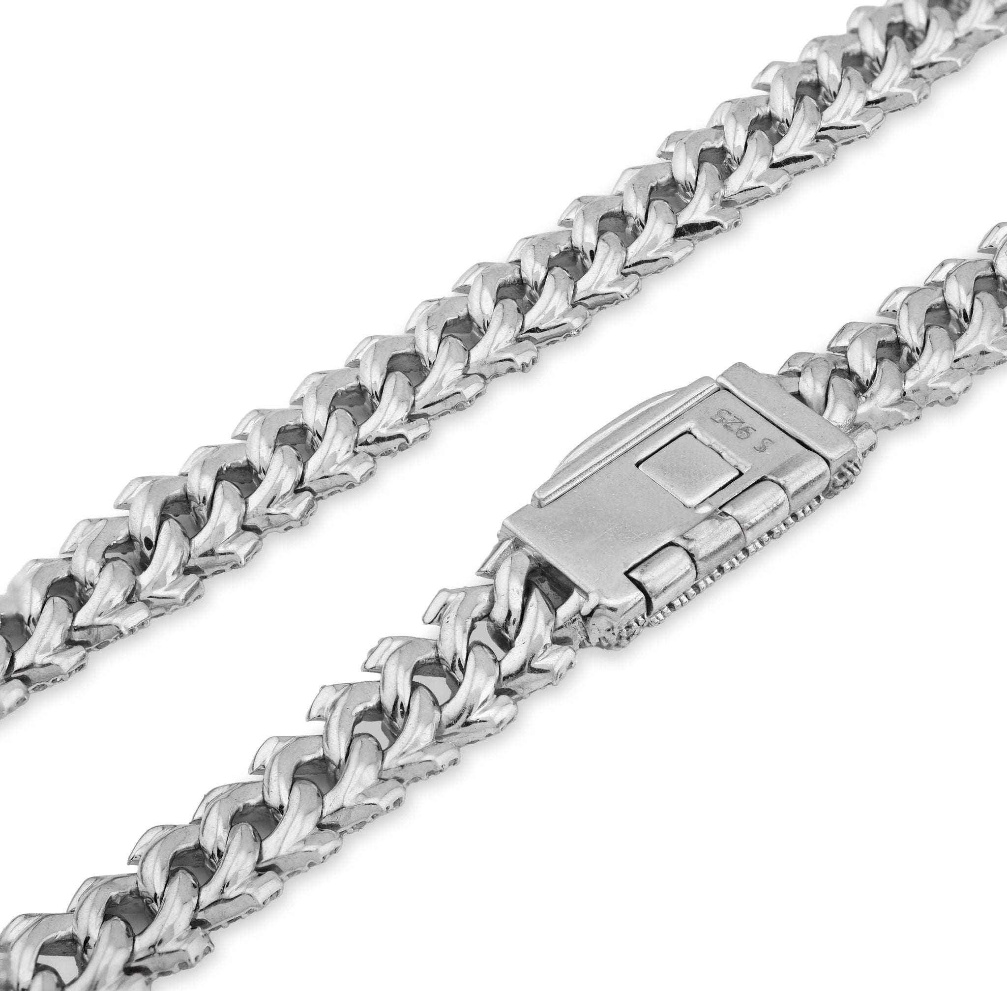 925 SS 9.7CT Natural Diamond Snake Cuban Link 8MM Chain Men Women 22" Necklace - Elite Jewelers - Necklaces