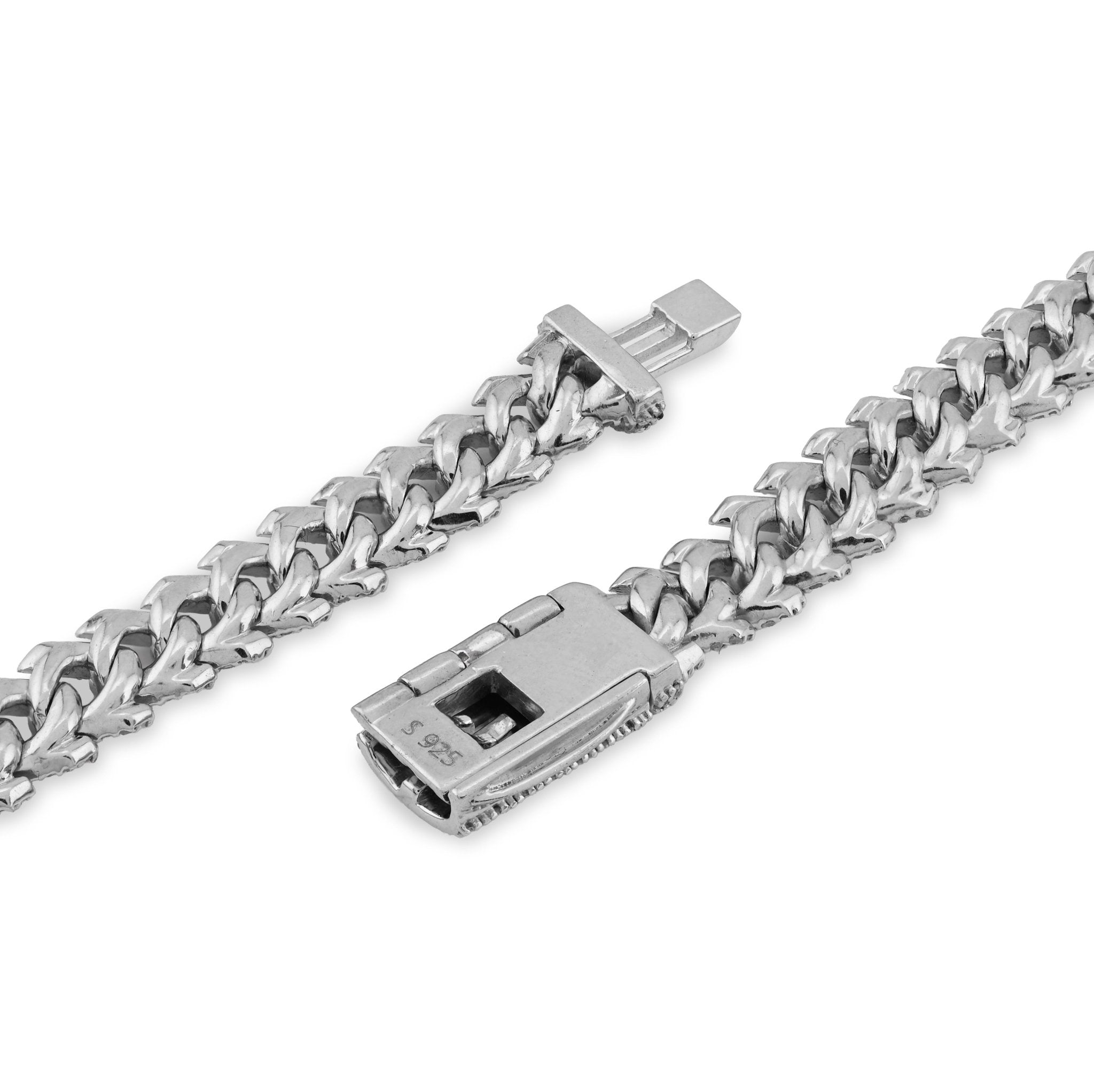 925 SS 9.7CT Natural Diamond Snake Cuban Link 8MM Chain Men Women 22" Necklace - Elite Jewelers - Necklaces