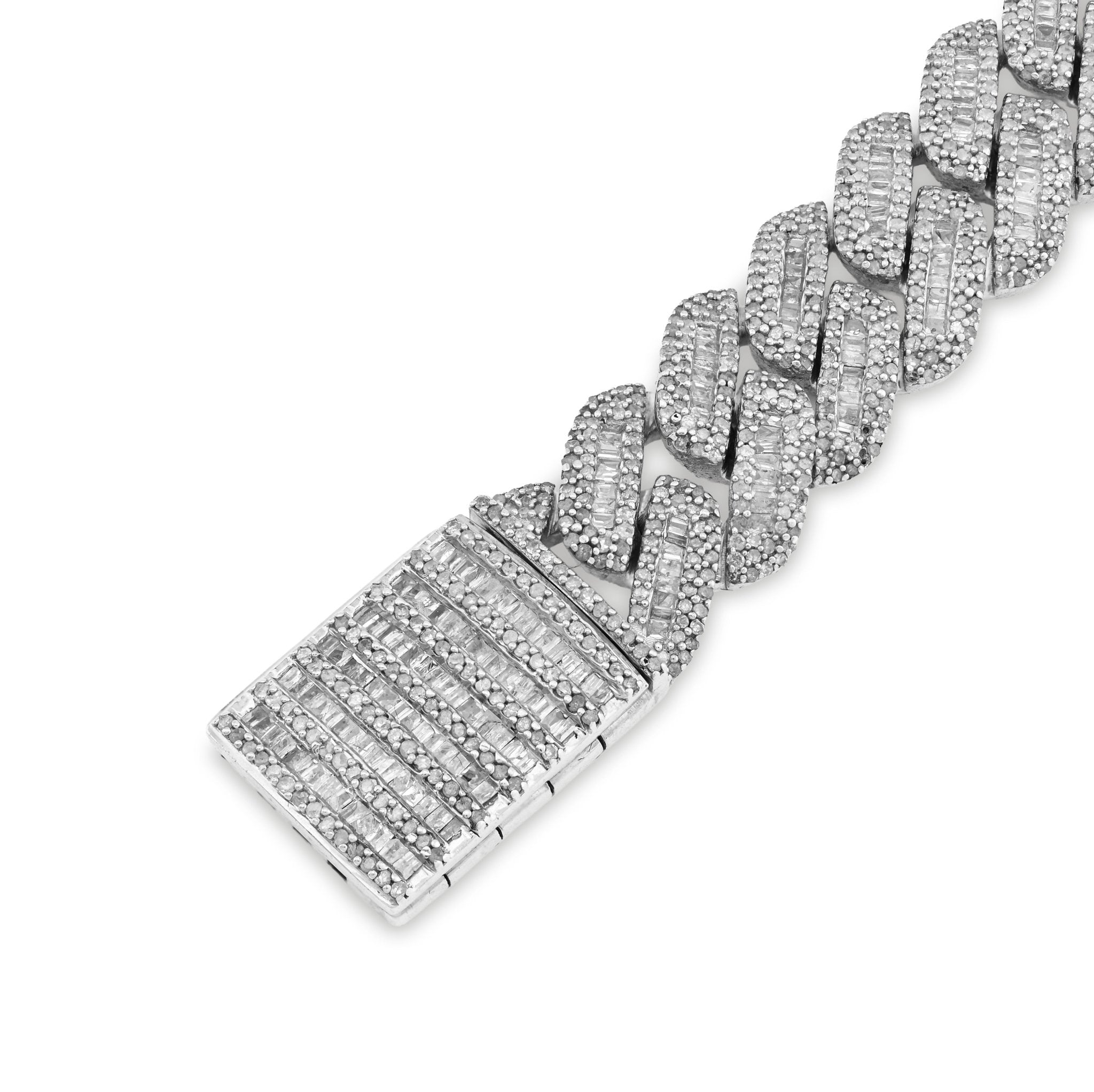 925 SS 9CT Natural Diamond Round/Baguette 12.5MM 8" Cuban Link Men Bracelet 45.7g - Elite Jewelers - Bracelets