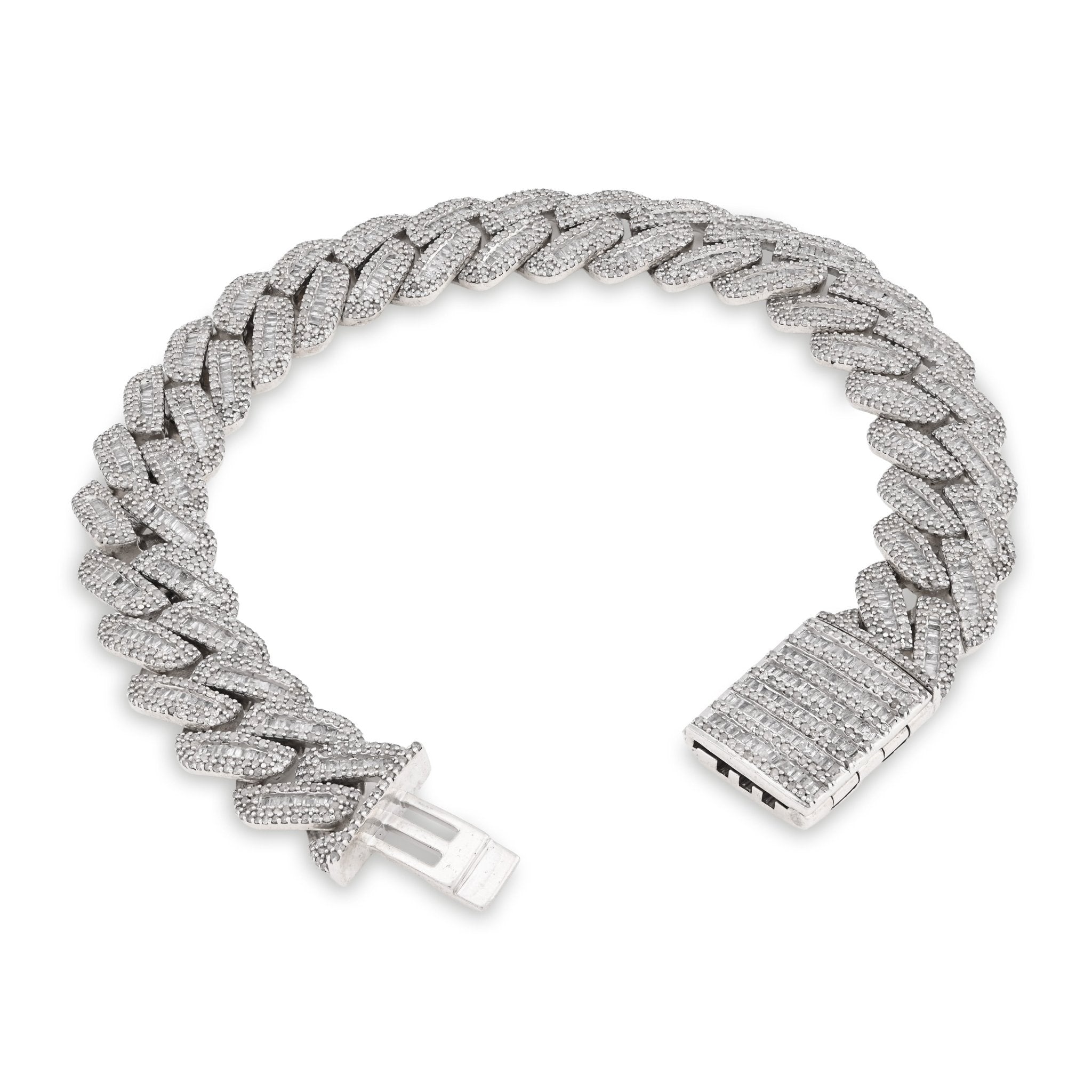 925 SS 9CT Natural Diamond Round/Baguette 12.5MM 8" Cuban Link Men Bracelet 45.7g - Elite Jewelers - Bracelets
