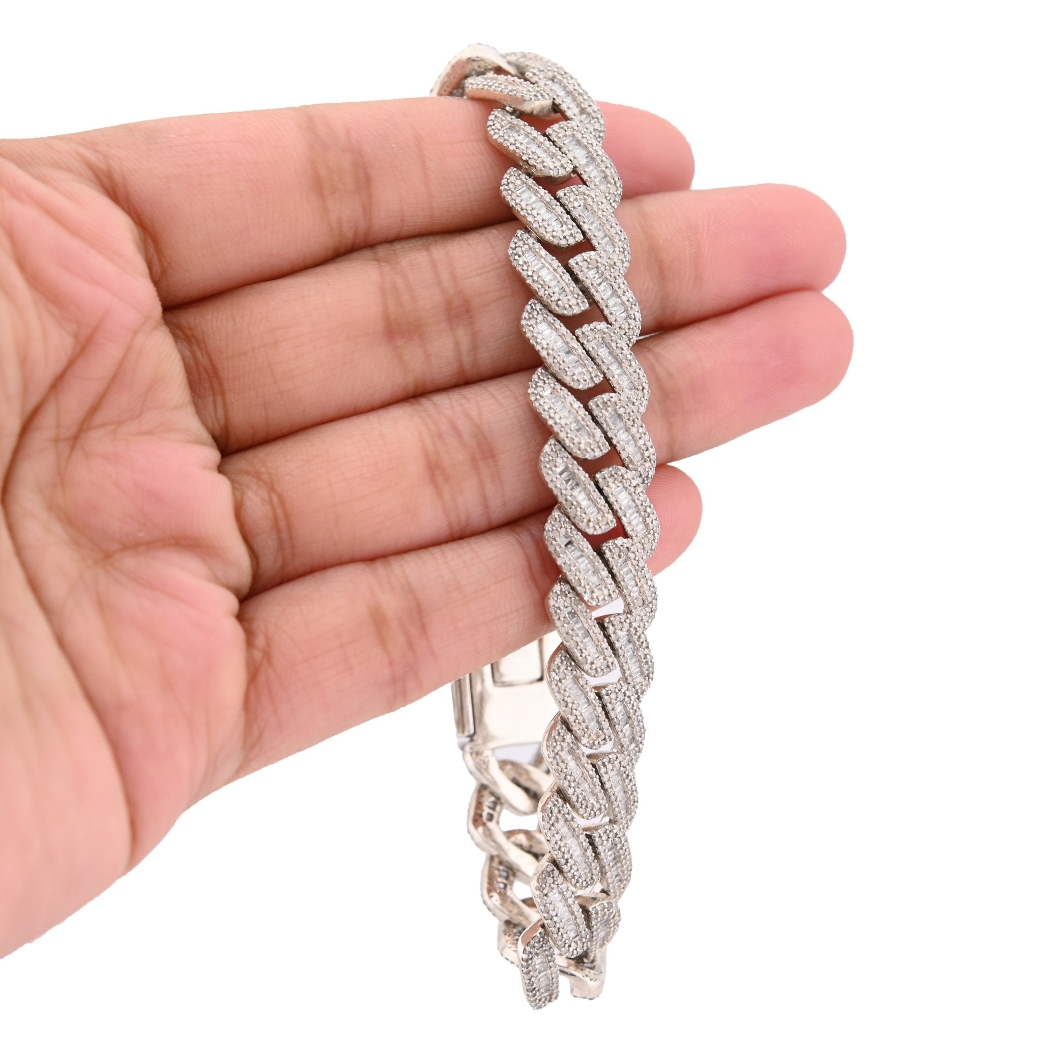 925 SS 9CT Natural Diamond Round/Baguette 12.5MM 8" Cuban Link Men Bracelet 45.7g - Elite Jewelers - Bracelets