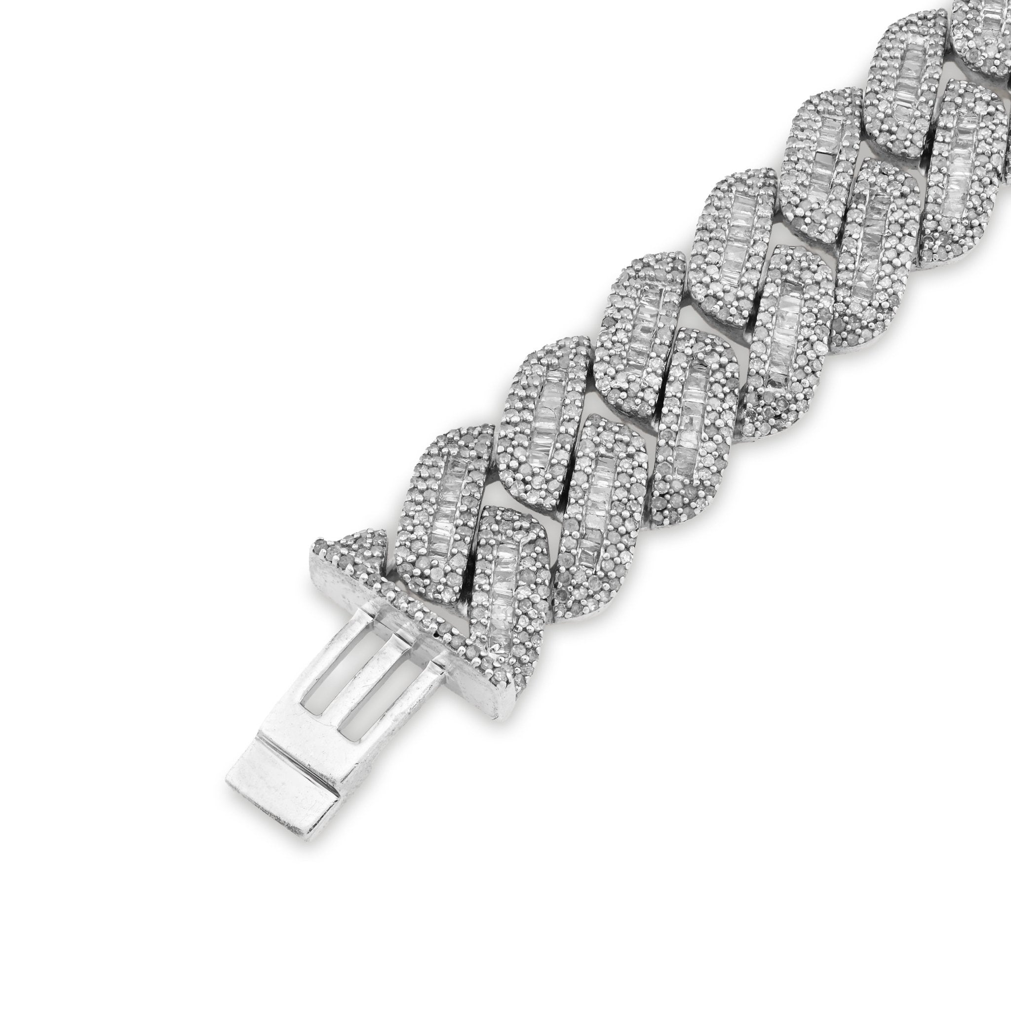 925 SS 9CT Natural Diamond Round/Baguette 12.5MM 8" Cuban Link Men Bracelet 45.7g - Elite Jewelers - Bracelets