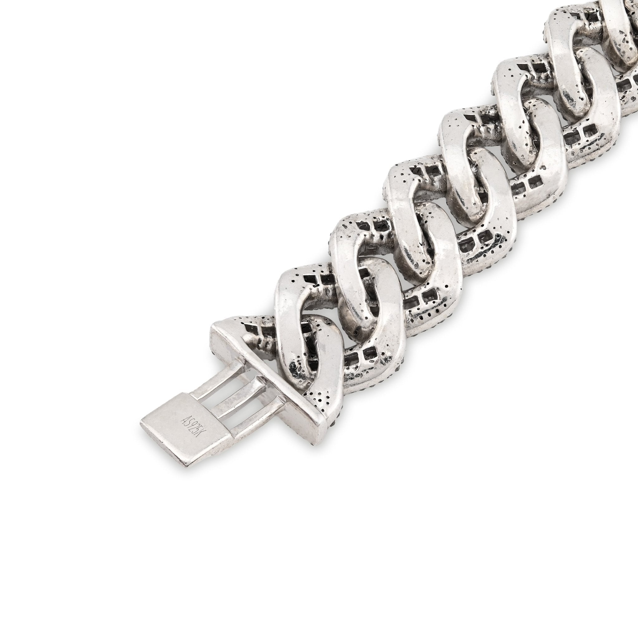 925 SS 9CT Natural Diamond Round/Baguette 12.5MM 8" Cuban Link Men Bracelet 45.7g - Elite Jewelers - Bracelets