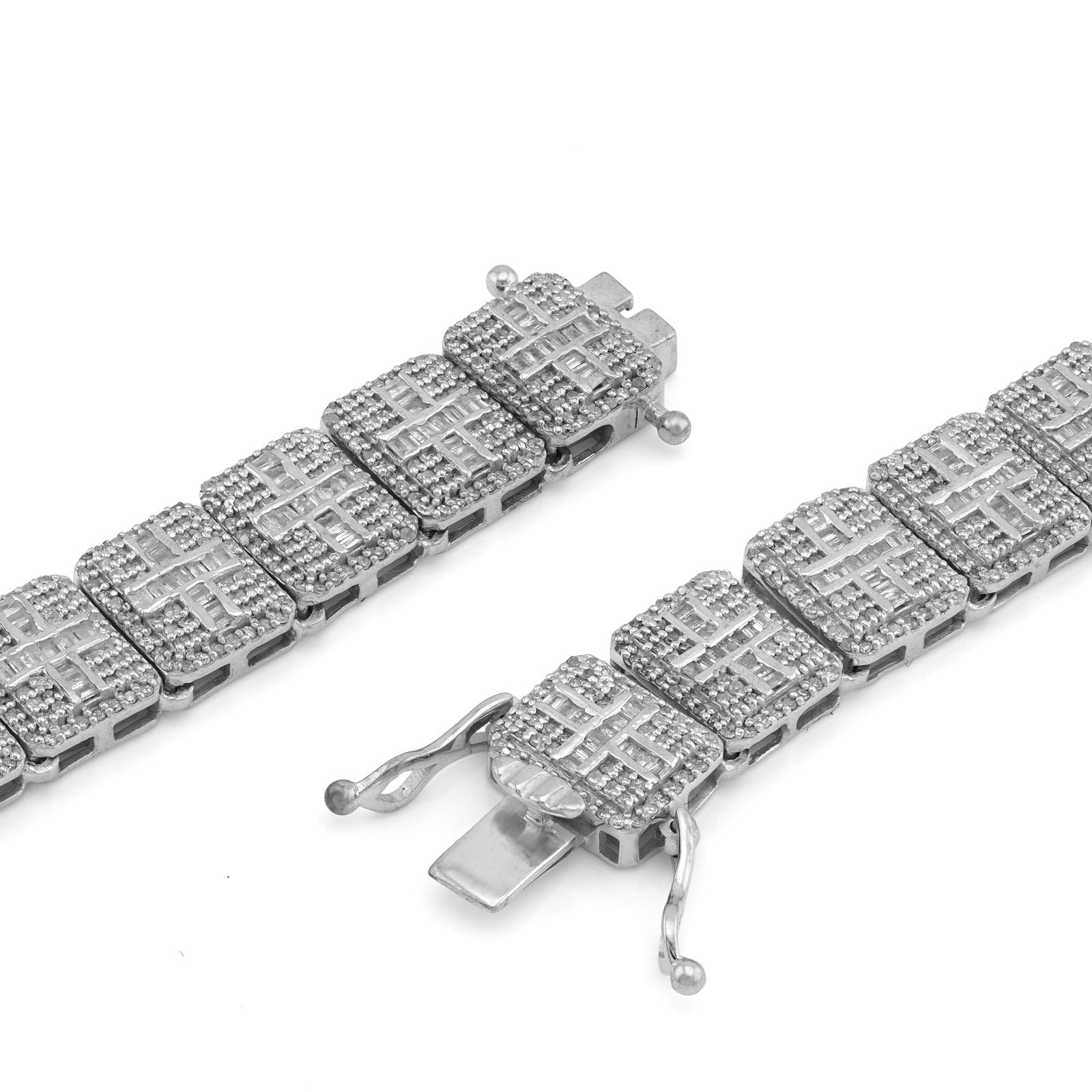 925 SS Natural Diamond Baguette/Round 12CT Rectangular Link Tennis Chain - Elite Jewelers-Necklaces