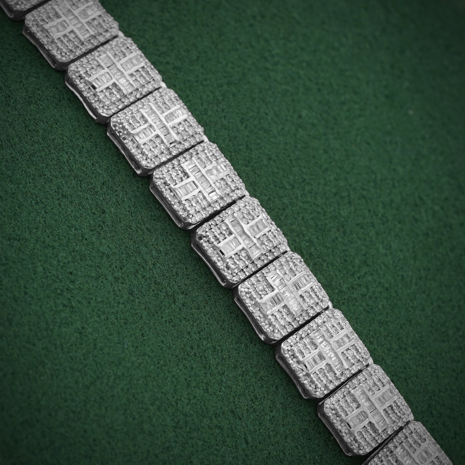 925 SS Natural Diamond Baguette/Round 12CT Rectangular Link Tennis Chain - Elite Jewelers-Necklaces