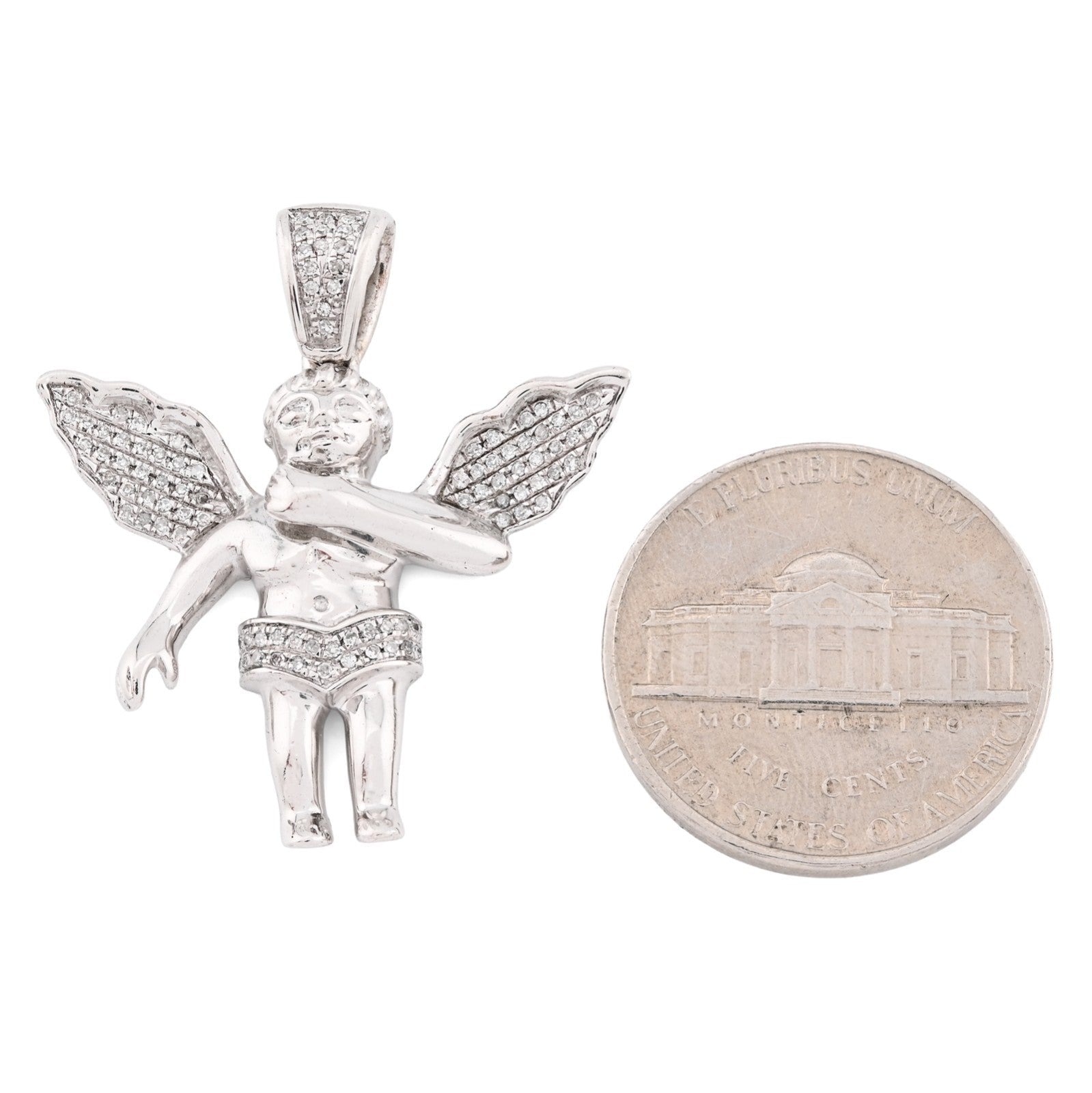 925 Sterling Silver 0.25CTW Natural Diamond Angel Cherub Pendant 4.6gms Charm - Elite Jewelers - Charms & Pendants