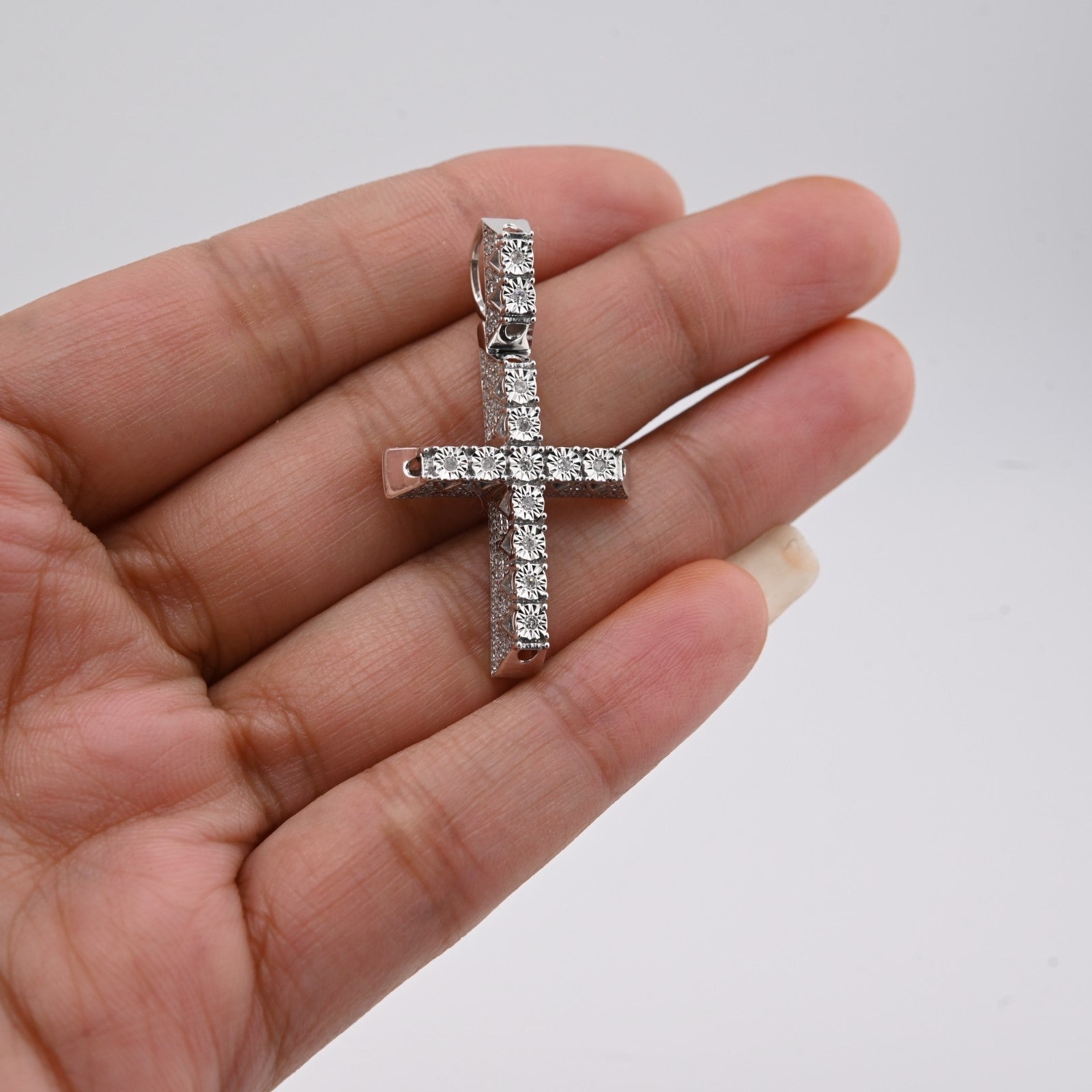 925 Sterling Silver 0.42 CTW Natural Diamond Cross Pendant Religious 3.8g Charm - Elite Jewelers - Charms & Pendants