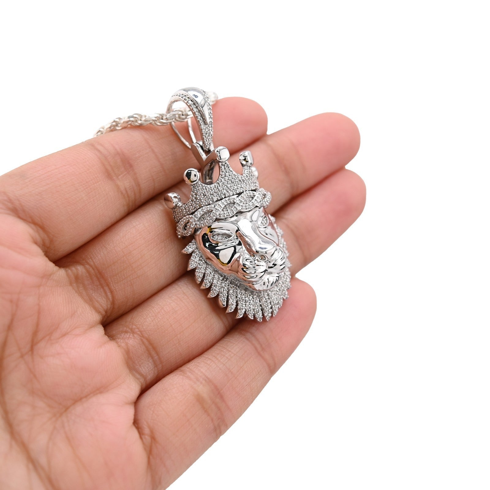 925 Sterling Silver 0.73CTW Natural Diamond Lion Head Mens Pendant 11.9g Charm - Elite Jewelers - Charms & Pendants