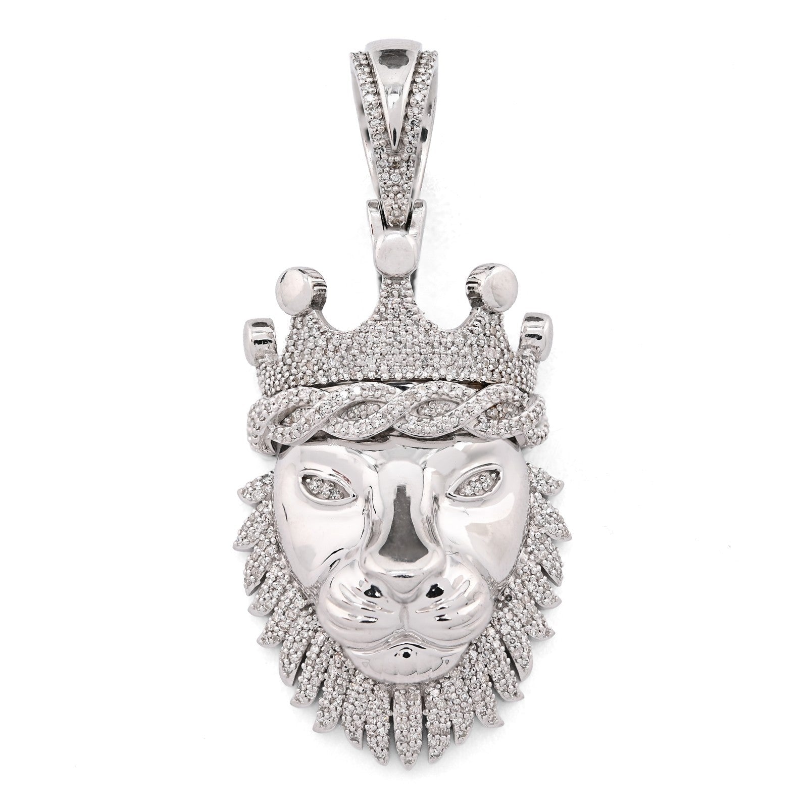 925 Sterling Silver 0.73CTW Natural Diamond Lion Head Mens Pendant 11.9g Charm - Elite Jewelers - Charms & Pendants