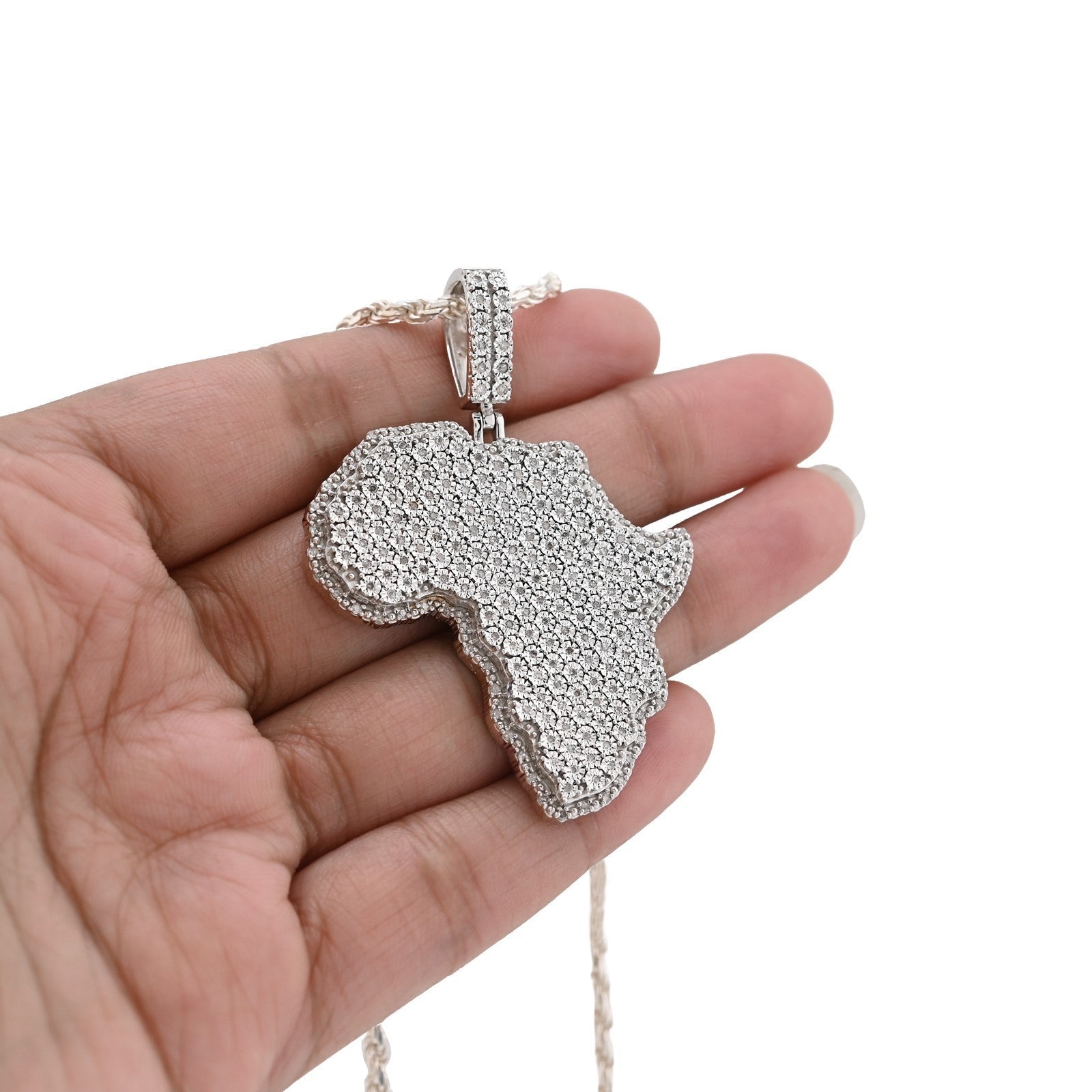 925 Sterling Silver 0.83CTW Natural Diamond Africa Continent Map Pendant 17.1gms - Elite Jewelers - Charms & Pendants