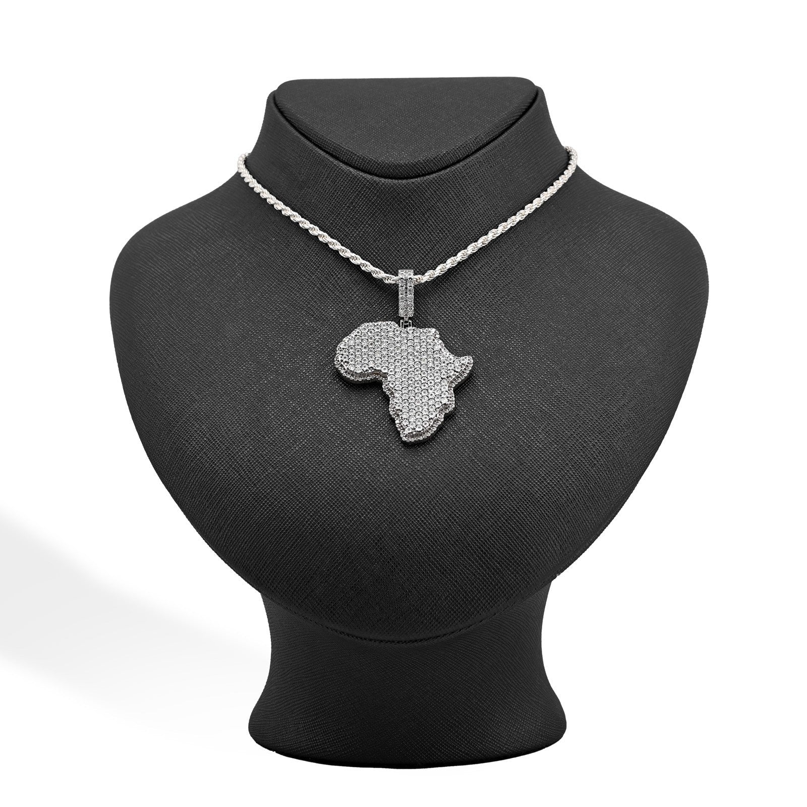 925 Sterling Silver 0.83CTW Natural Diamond Africa Continent Map Pendant 17.1gms - Elite Jewelers - Charms & Pendants