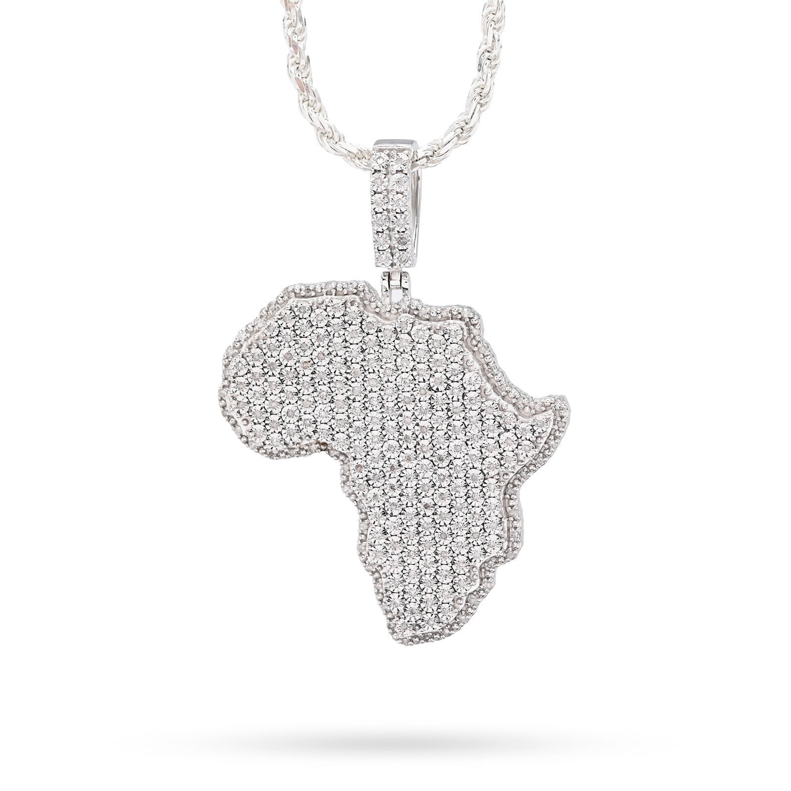 925 Sterling Silver 0.83CTW Natural Diamond Africa Continent Map Pendant 17.1gms - Elite Jewelers - Charms & Pendants
