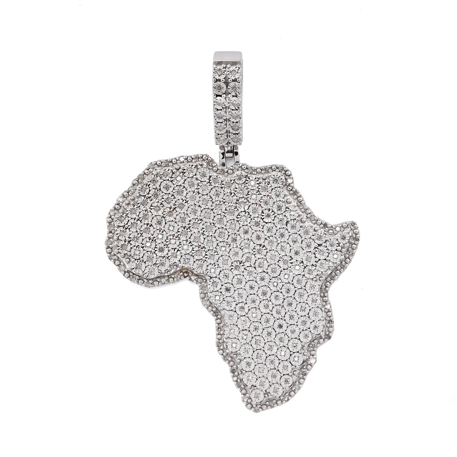 925 Sterling Silver 0.83CTW Natural Diamond Africa Continent Map Pendant 17.1gms - Elite Jewelers - Charms & Pendants