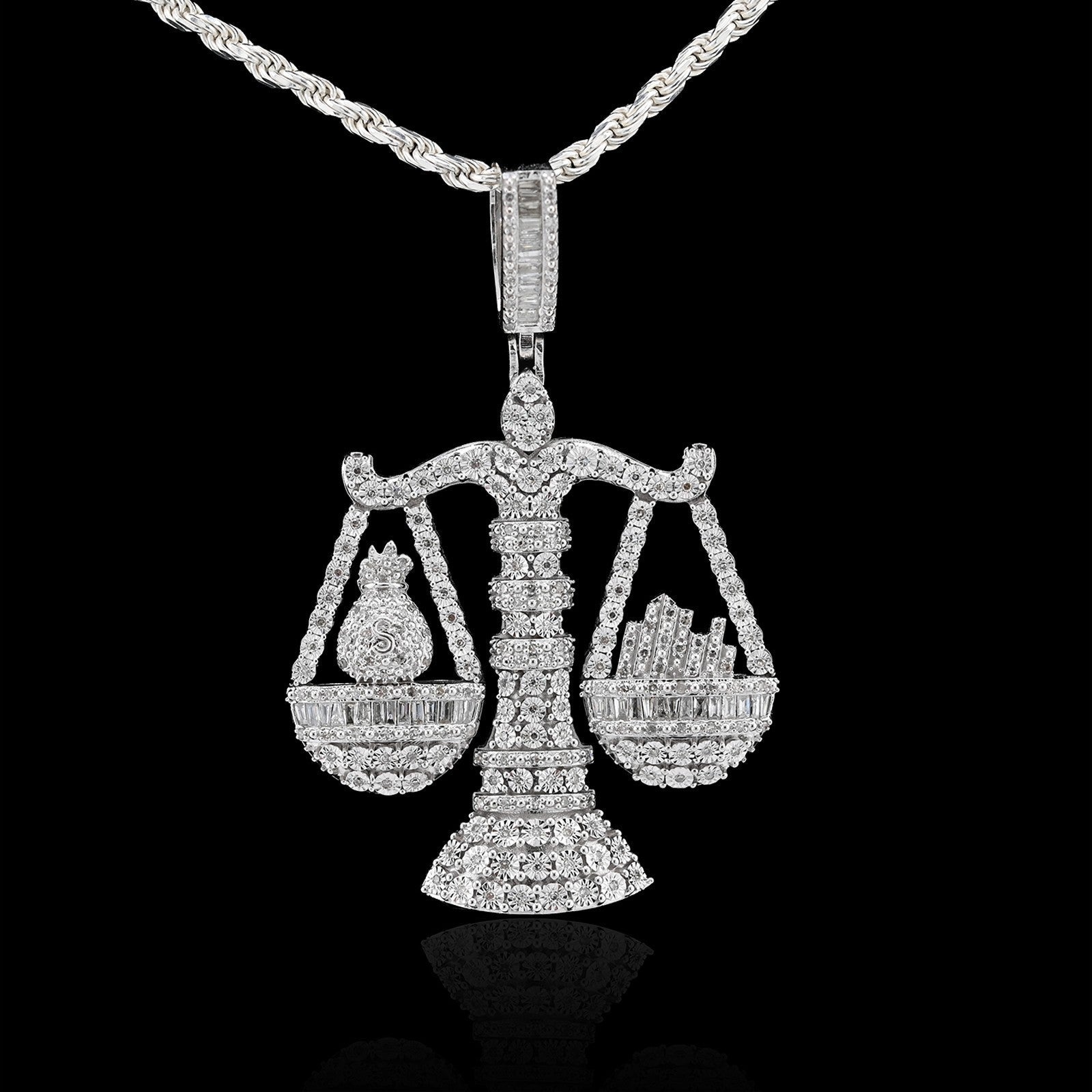 925 Sterling Silver 2.4 CTW Natural Diamond Libra Scale Pendant 16.9g Charm - Elite Jewelers - Charms & Pendants