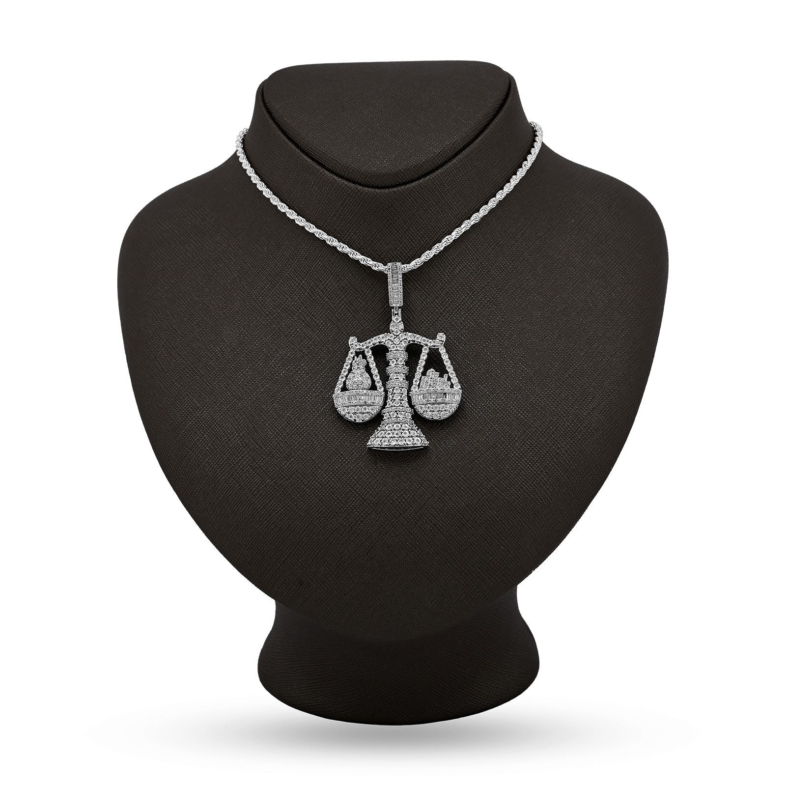 925 Sterling Silver 2.4 CTW Natural Diamond Libra Scale Pendant 16.9g Charm - Elite Jewelers - Charms & Pendants