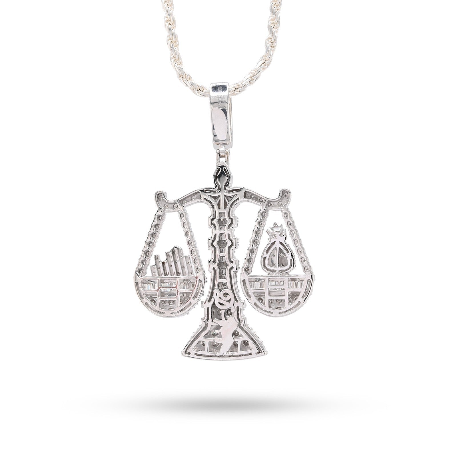 925 Sterling Silver 2.4 CTW Natural Diamond Libra Scale Pendant 16.9g Charm - Elite Jewelers - Charms & Pendants
