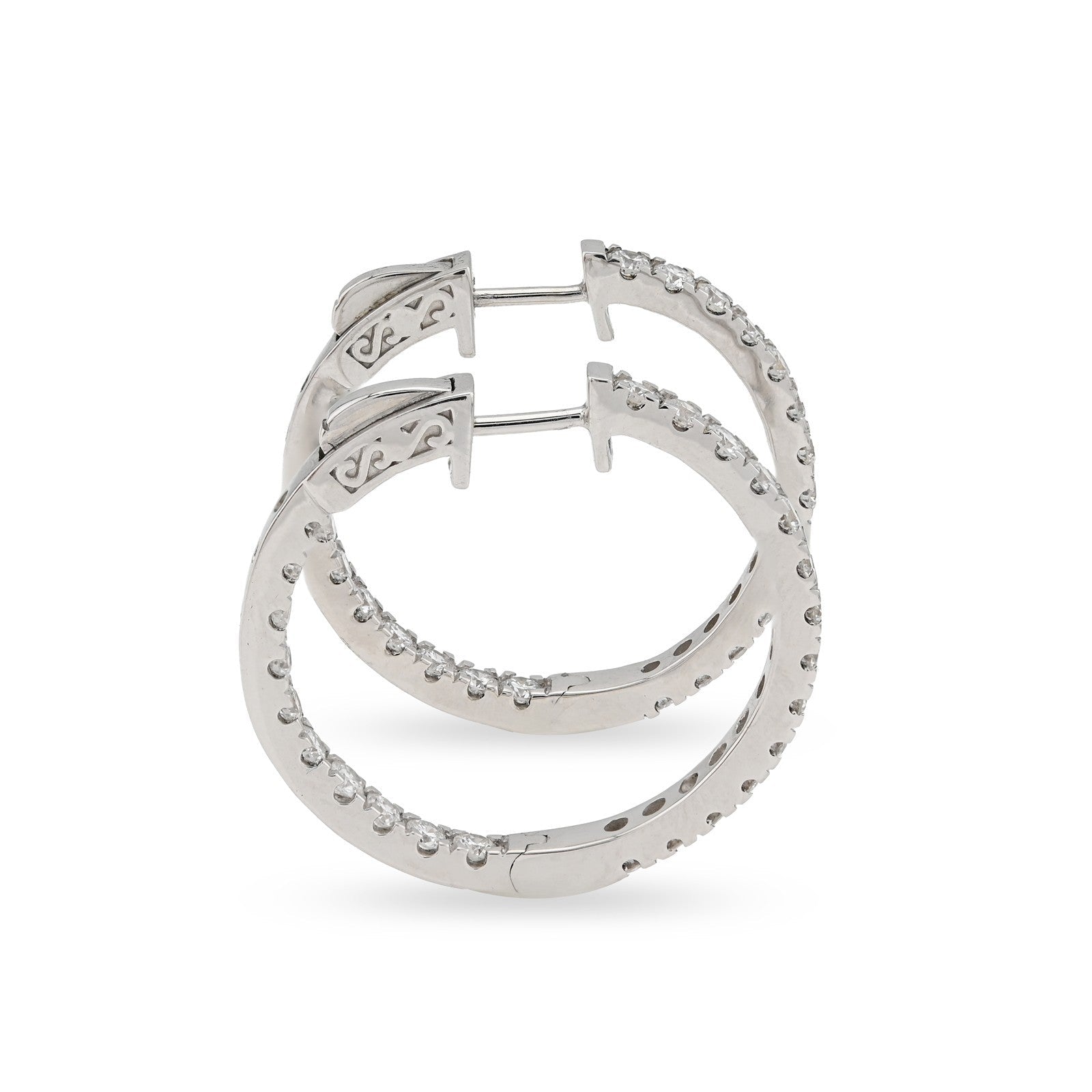 925 Sterling Silver 2CTW Lab Grown Diamond 6gms Inside - Out Hoop Womens Earring - Elite Jewelers - Earrings