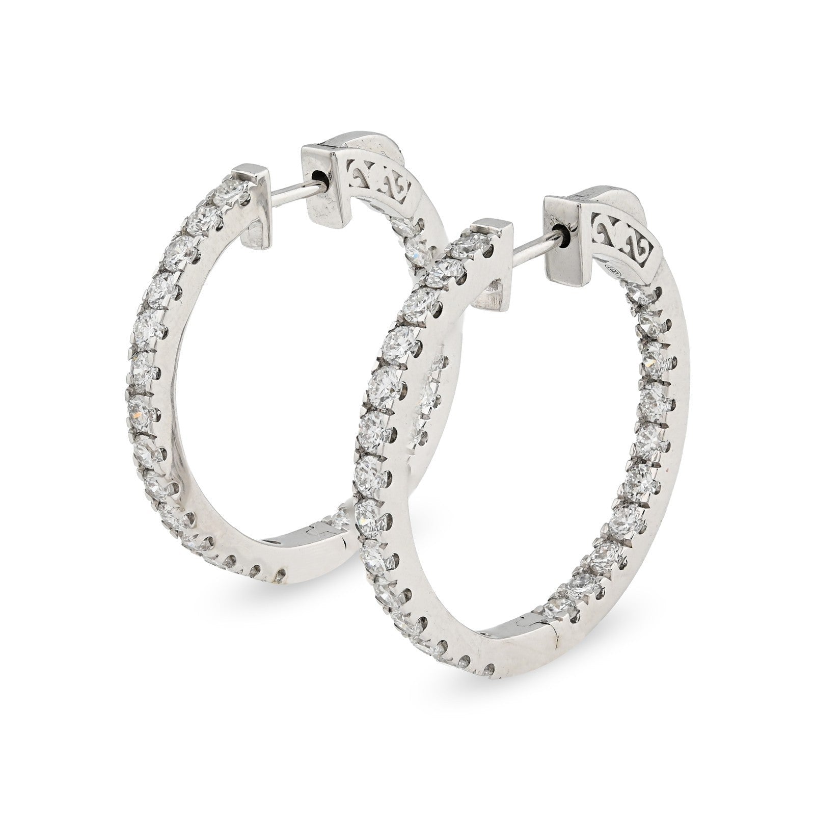 925 Sterling Silver 2CTW Lab Grown Diamond 6gms Inside - Out Hoop Womens Earring - Elite Jewelers - Earrings
