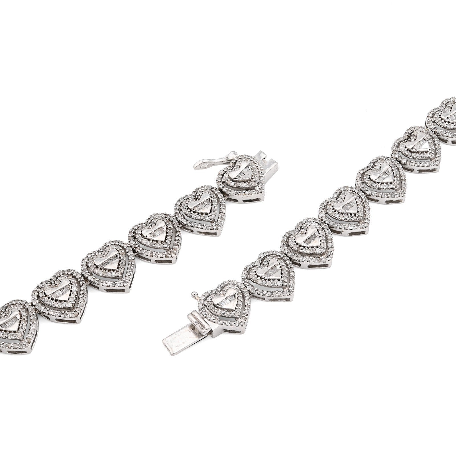 925 Sterling Silver 6CTW Natural Diamond Heart Shape Tennis Necklace 32.9g Chain - Elite Jewelers - Necklaces & Chains