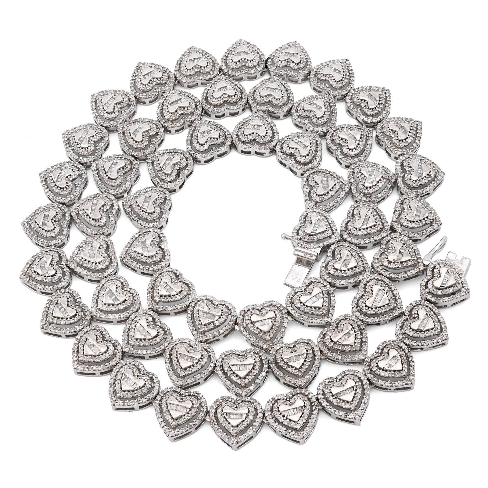 925 Sterling Silver 6CTW Natural Diamond Heart Shape Tennis Necklace 32.9g Chain - Elite Jewelers - Necklaces & Chains