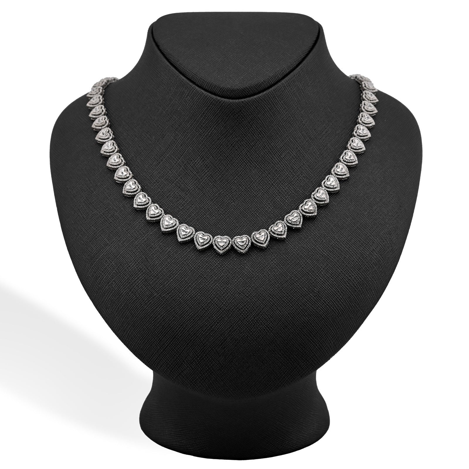925 Sterling Silver 6CTW Natural Diamond Heart Shape Tennis Necklace 32.9g Chain - Elite Jewelers - Necklaces & Chains