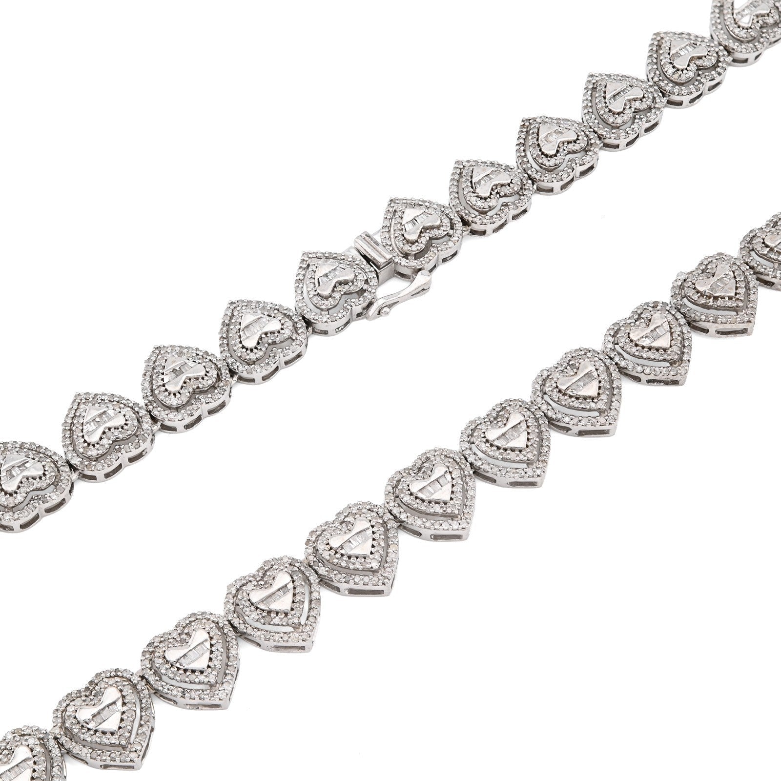 925 Sterling Silver 6CTW Natural Diamond Heart Shape Tennis Necklace 32.9g Chain - Elite Jewelers - Necklaces & Chains