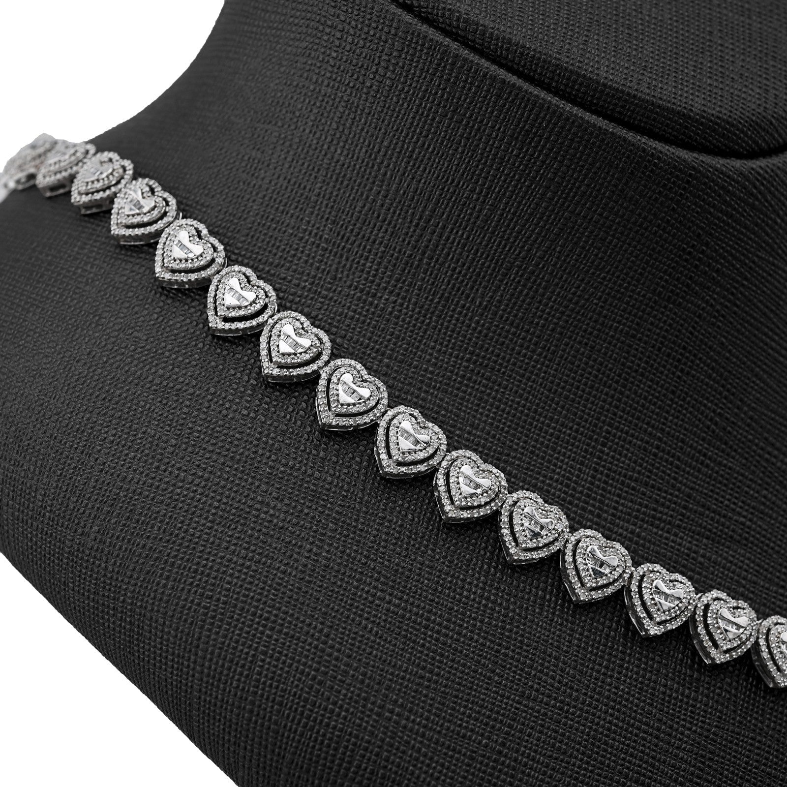 925 Sterling Silver 6CTW Natural Diamond Heart Shape Tennis Necklace 32.9g Chain - Elite Jewelers - Necklaces & Chains
