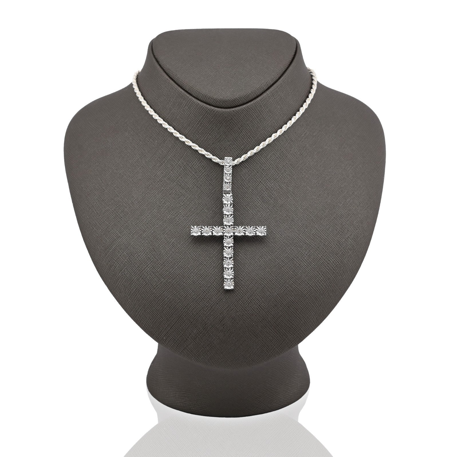 925 Sterling Silver 7.6gms 0.6CTW Natural Diamond Solitaire Cross Pendant Charm - Elite Jewelers - Charms & Pendants