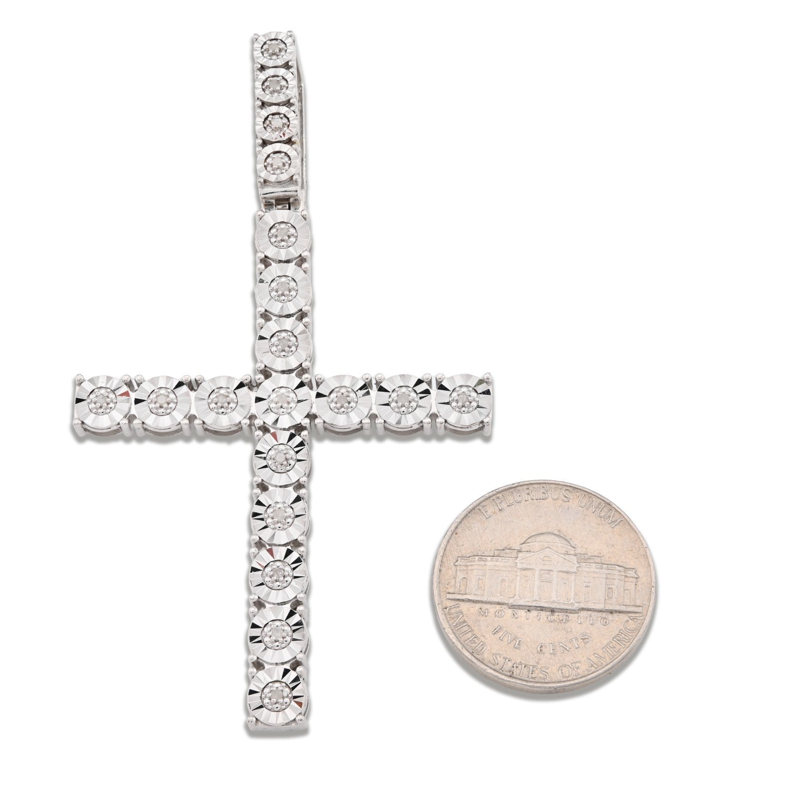 925 Sterling Silver 7.6gms 0.6CTW Natural Diamond Solitaire Cross Pendant Charm - Elite Jewelers - Charms & Pendants