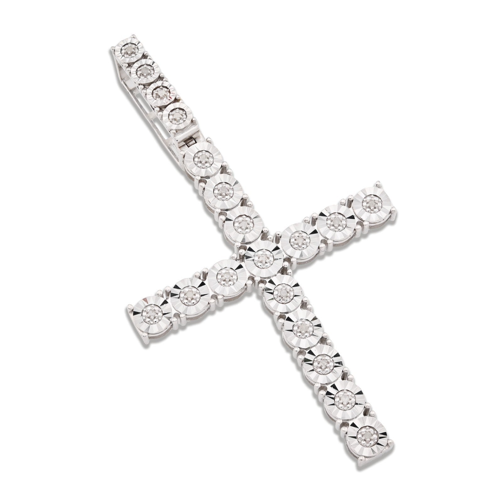 925 Sterling Silver 7.6gms 0.6CTW Natural Diamond Solitaire Cross Pendant Charm - Elite Jewelers - Charms & Pendants