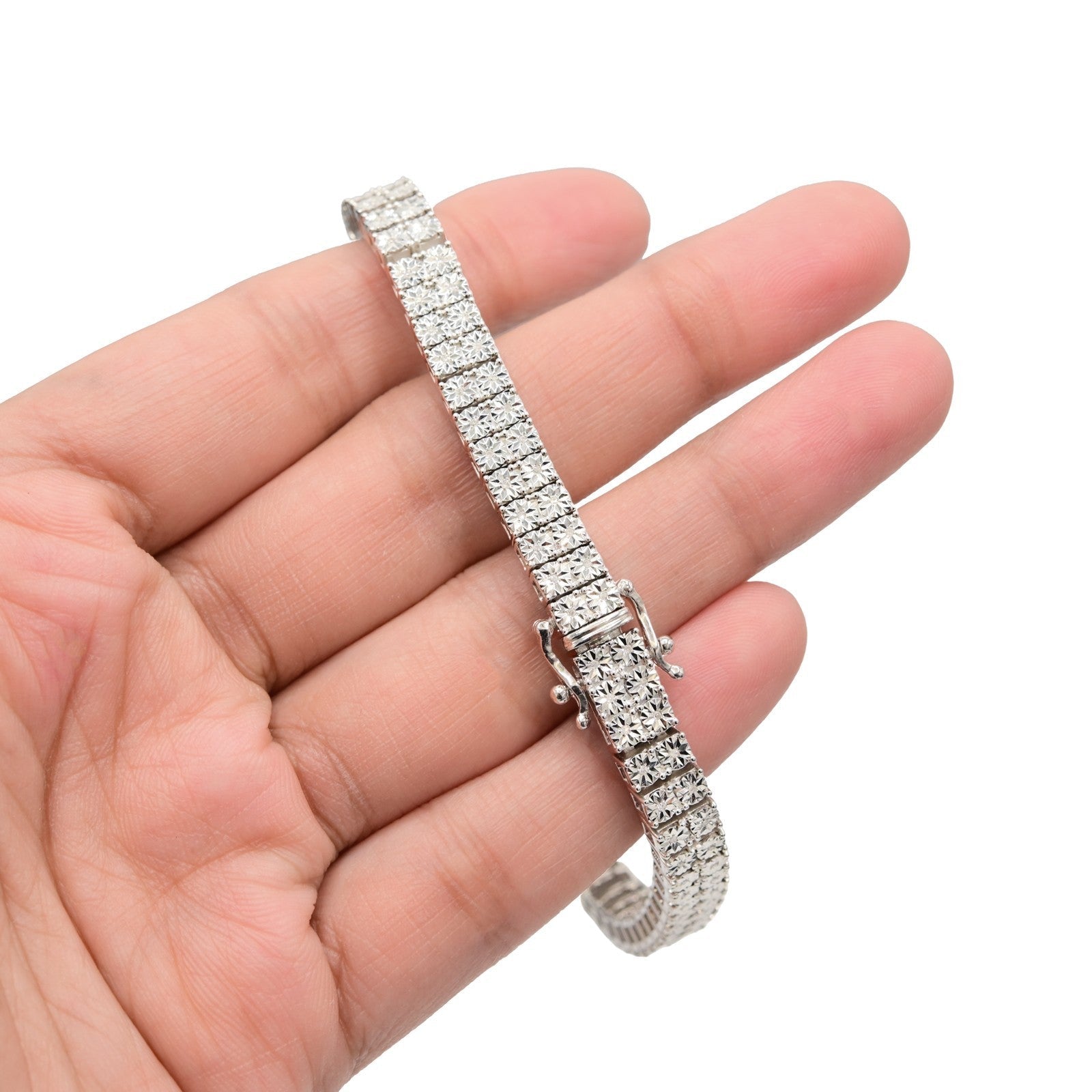 925 Sterling Silver Men 0.24CTW 2 Row Diamond Tennis Bracelet 26.7g 8In Armlet - Elite Jewelers - Bracelets