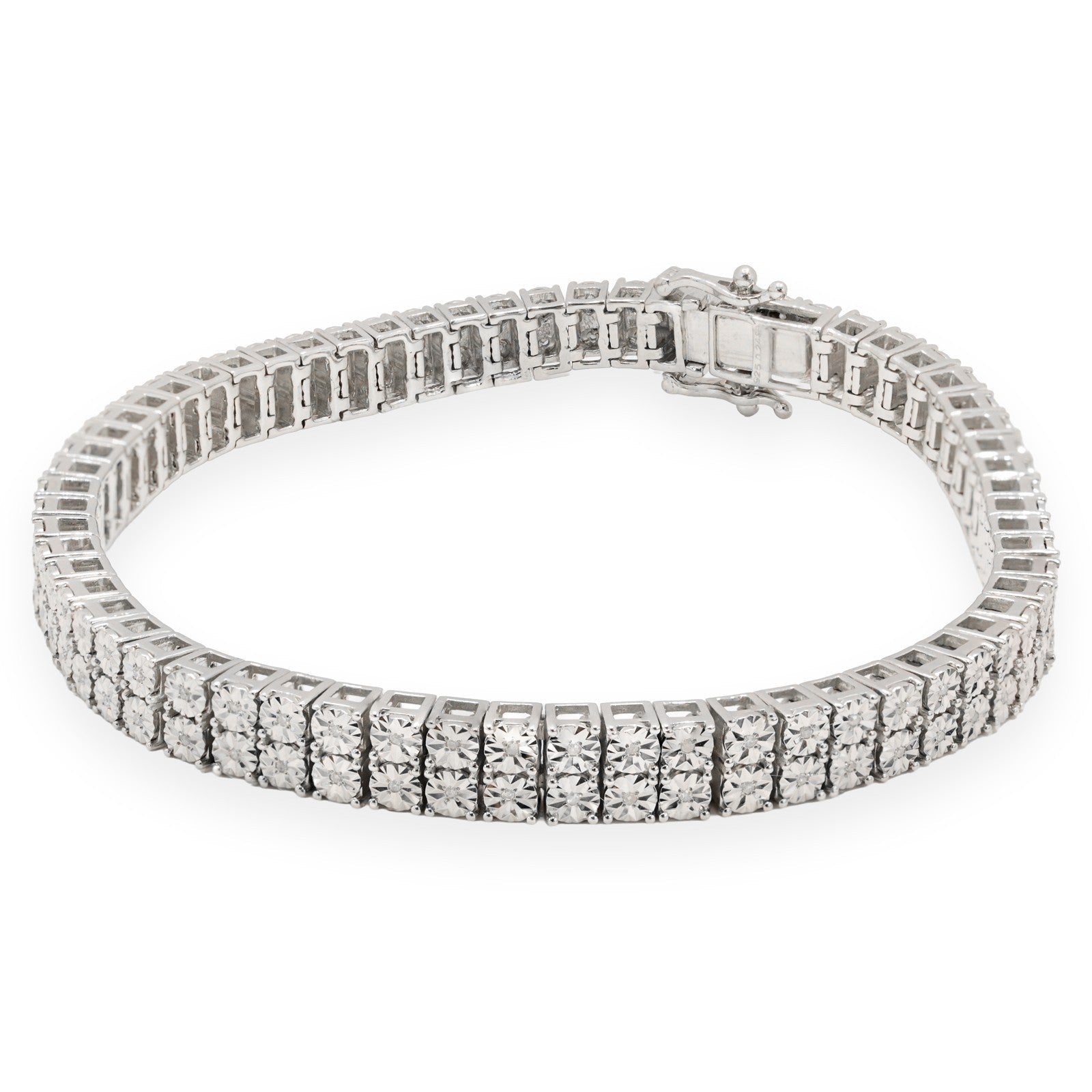 925 Sterling Silver Men 0.24CTW 2 Row Diamond Tennis Bracelet 26.7g 8In Armlet - Elite Jewelers - Bracelets